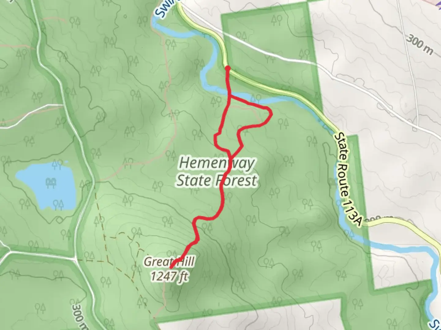 An image depicting the trail Great Hill Trail and its surrounding area.
