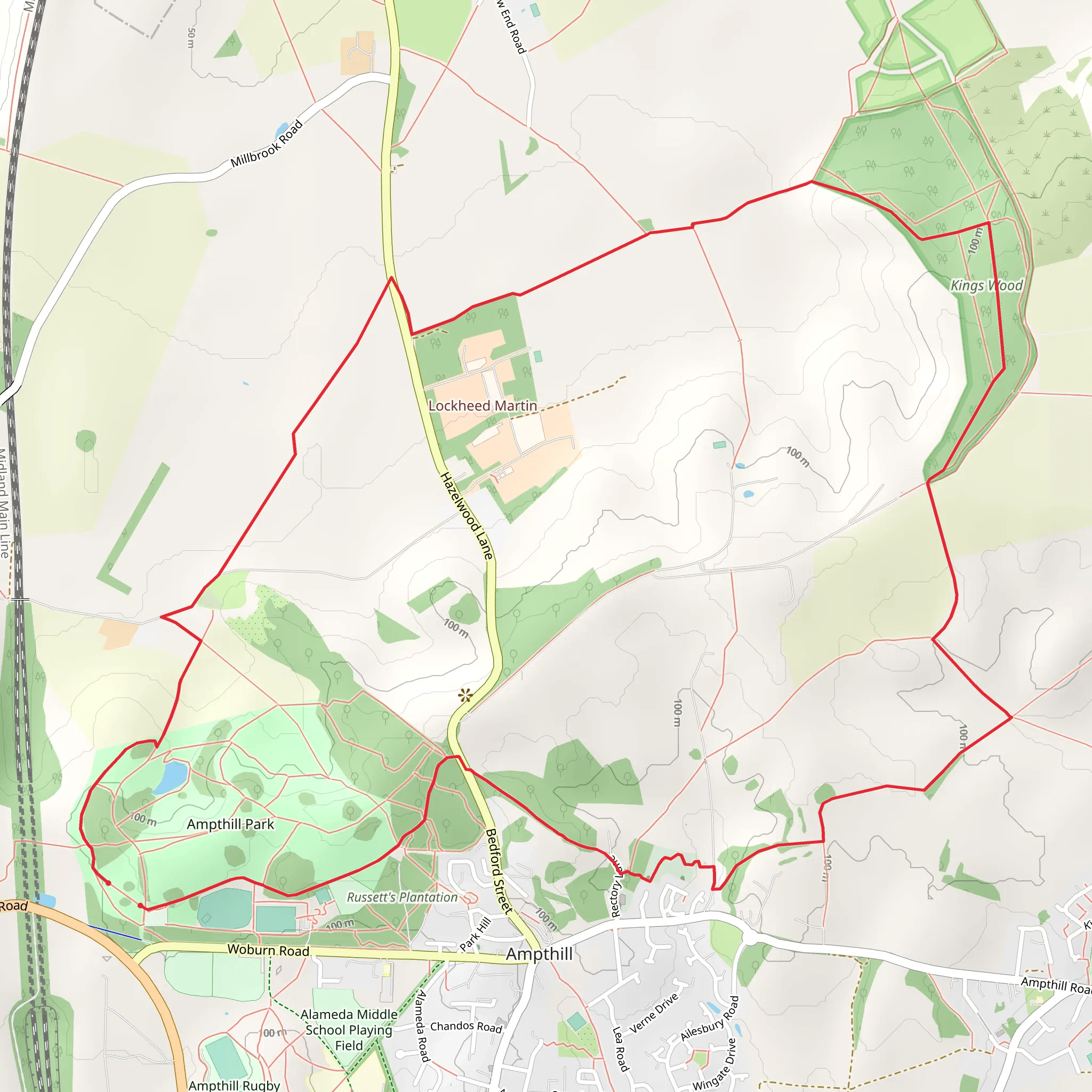 Ampthill Park and Kings Wood Loop mobile static map