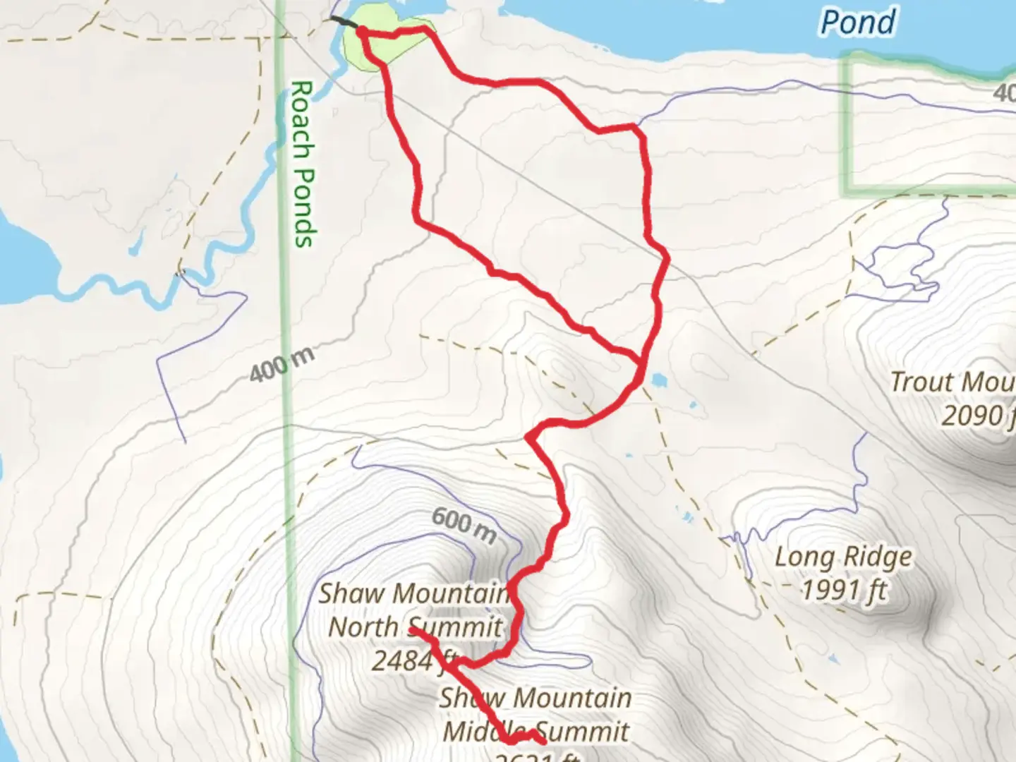 An image depicting the trail Shaw Mountain North and Middle Summit Loop Trail and its surrounding area.