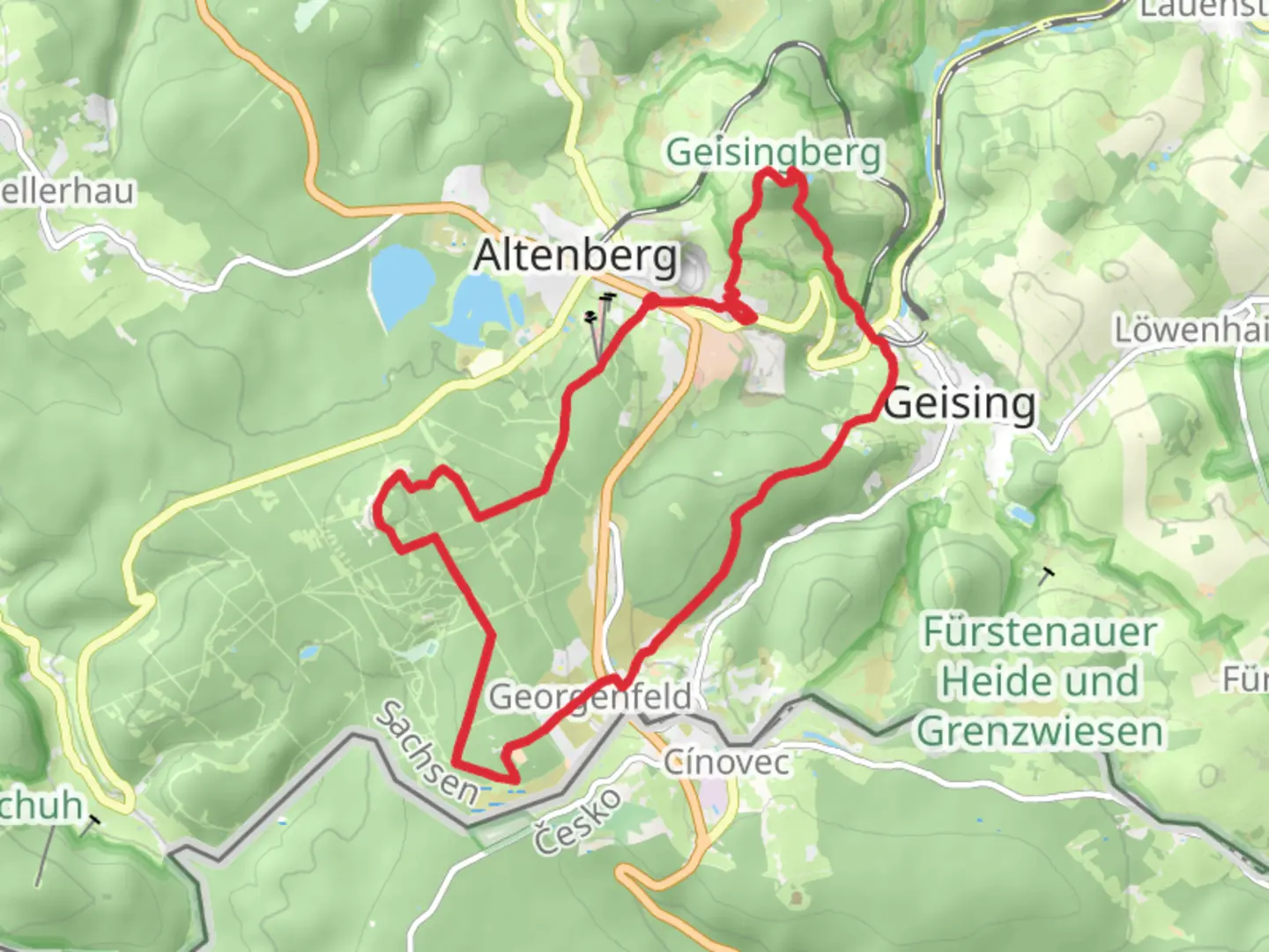 An image depicting the trail Geisingberg, Scharspitze and Kahleberg Loop and its surrounding area.