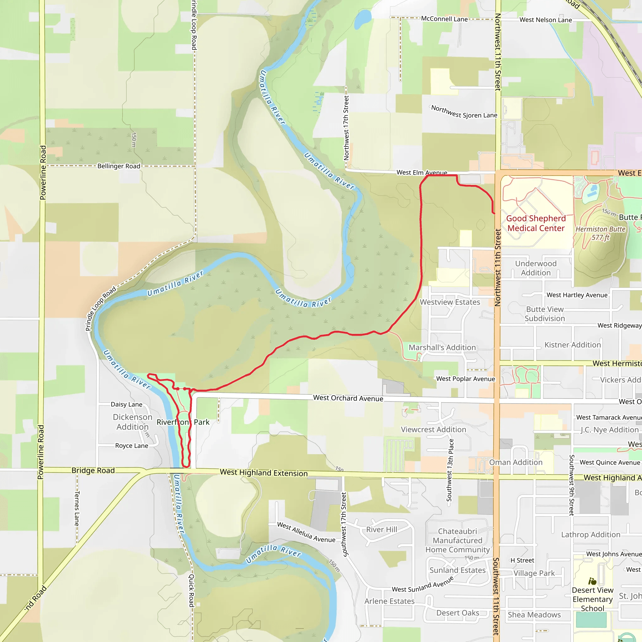 Riverfront Park Loop and Oxbow Trail mobile static map