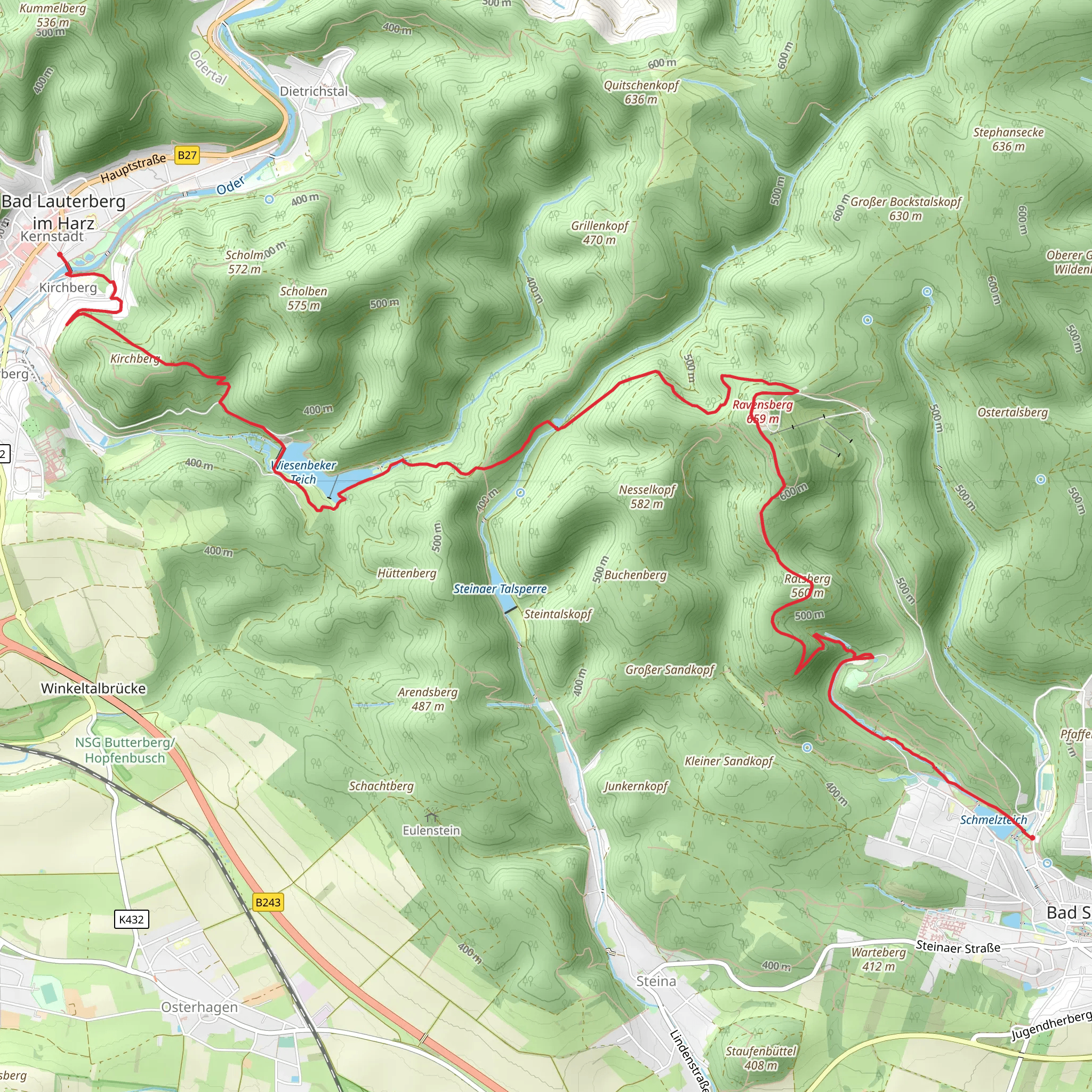 Bad Lauterberg to Bad Sachsa Walk via Wiesenbeker Teich mobile static map