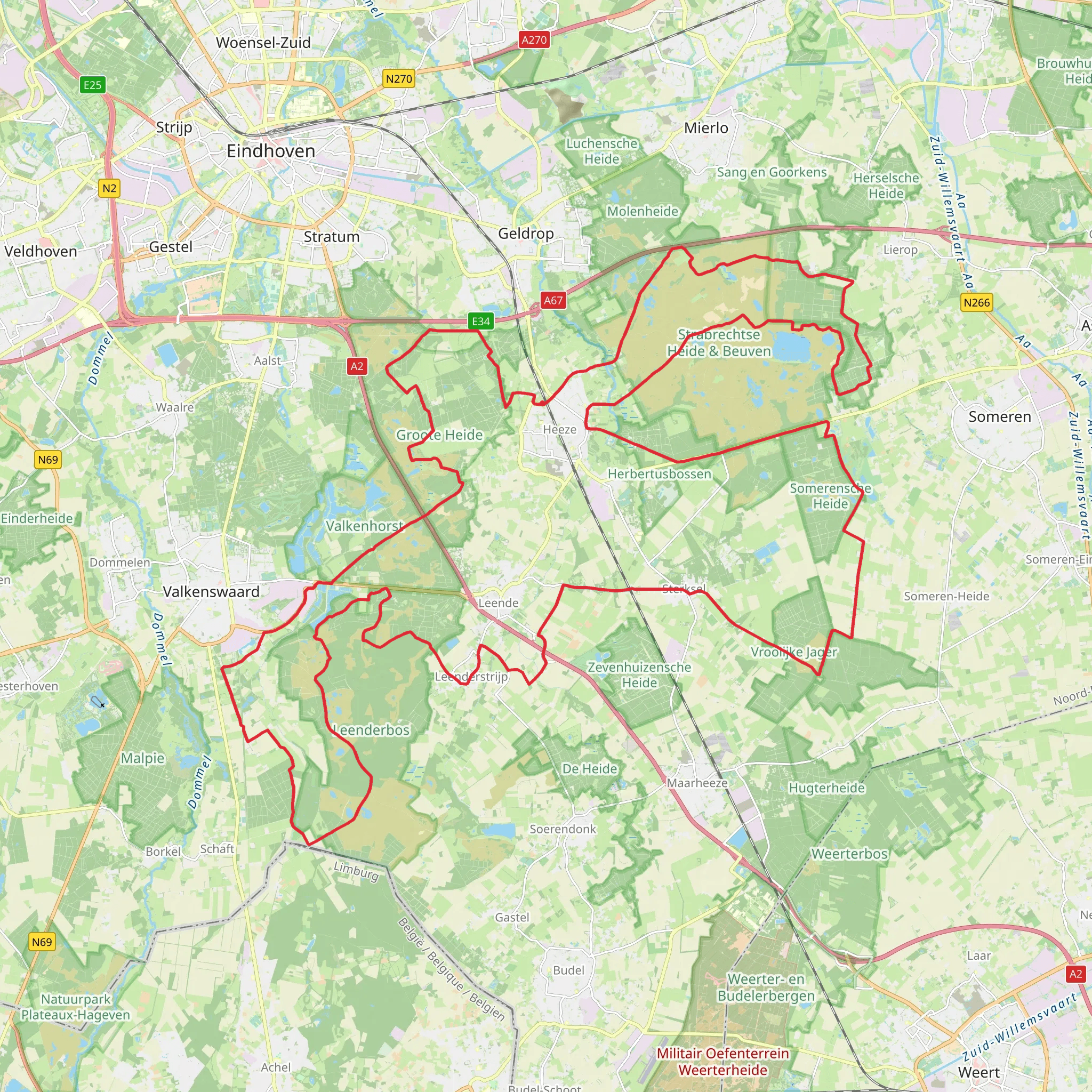 Beuven and Strabrechtsche Heide via Bosrandweg, Kluizerweg and De Oude Baan mobile static map