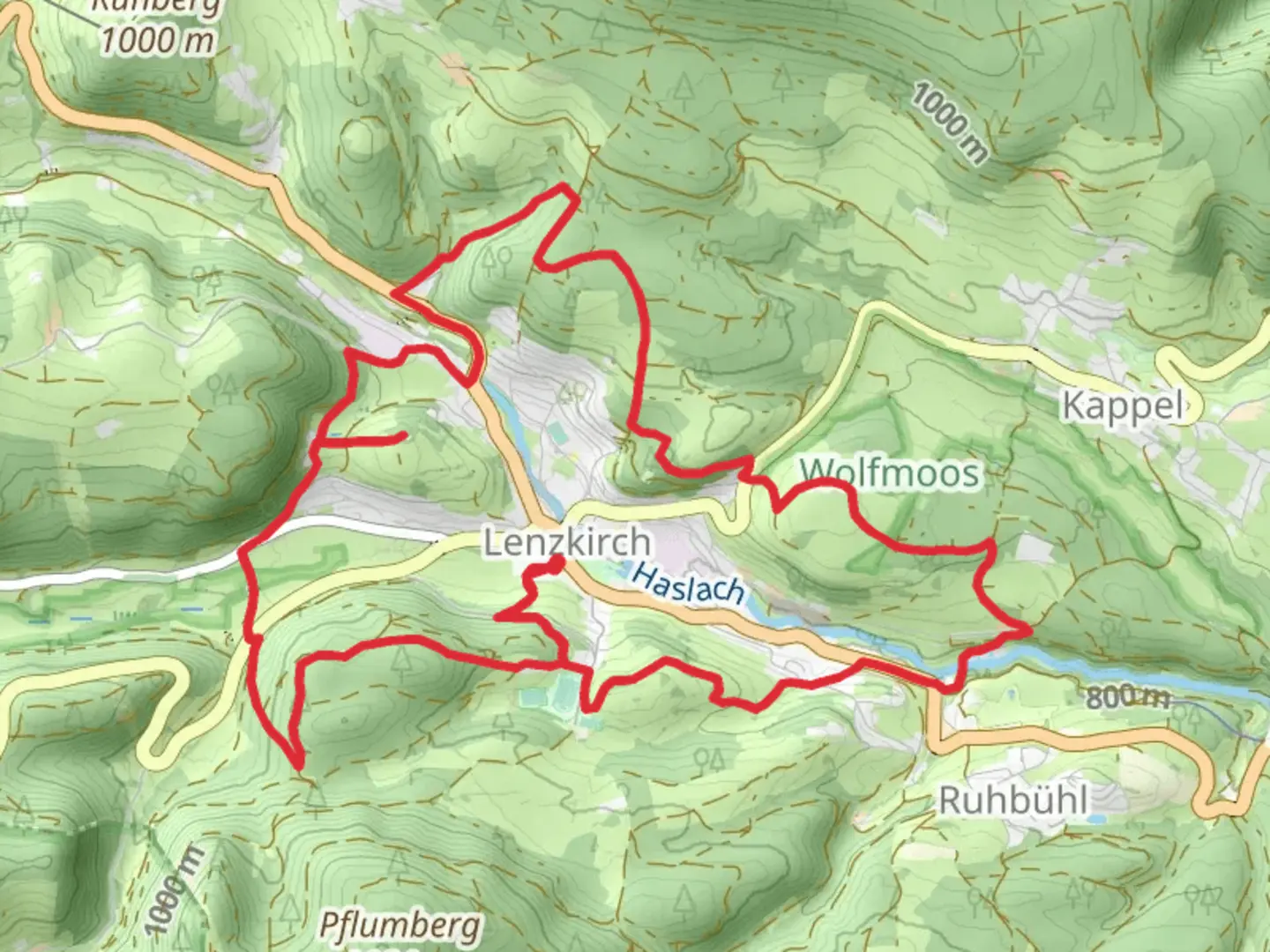 An image depicting the trail Holderreuthe and Stadtmusik Panoramaweg Loop and its surrounding area.