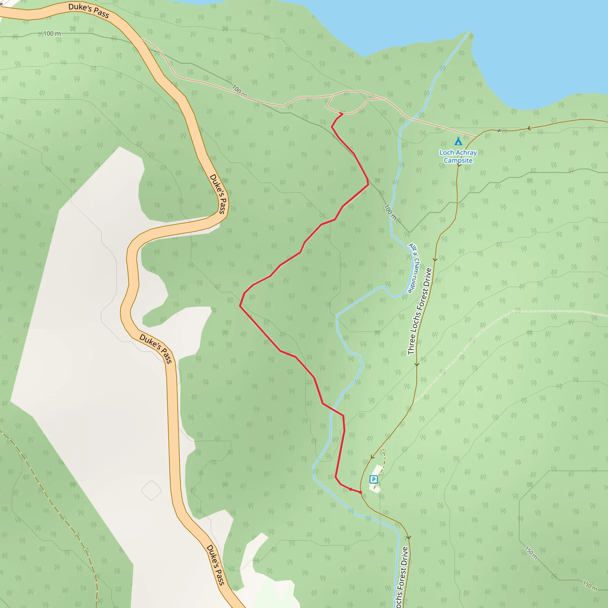 Achray Trail via Allt a’ Cham-ruidhe mobile static map