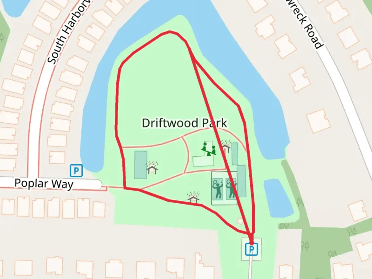 An image depicting the trail Driftwood Park Loop and its surrounding area.