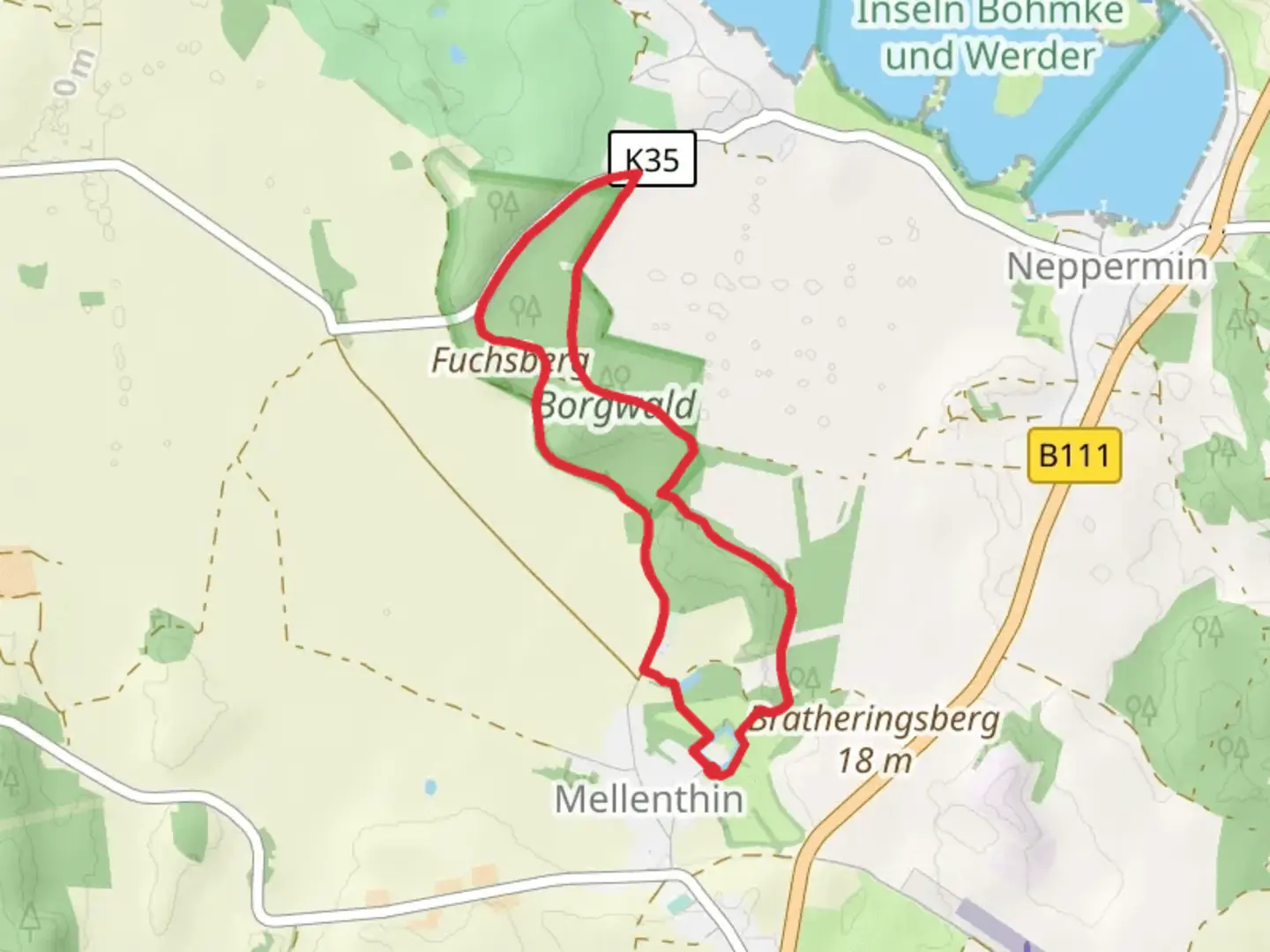 An image depicting the trail Borgwald and Blanker Teich Loop and its surrounding area.