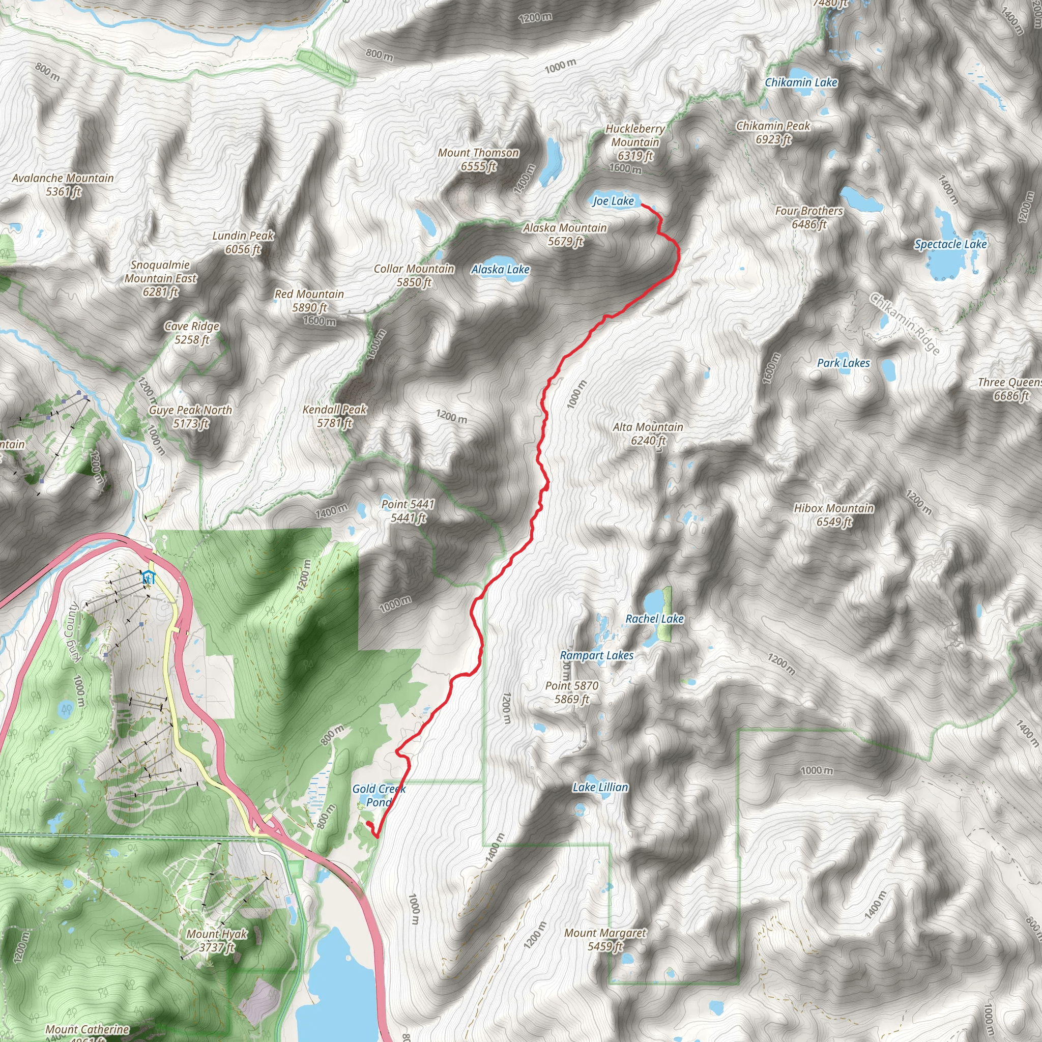 Joe Lake via Gold Creek Trail mobile static map