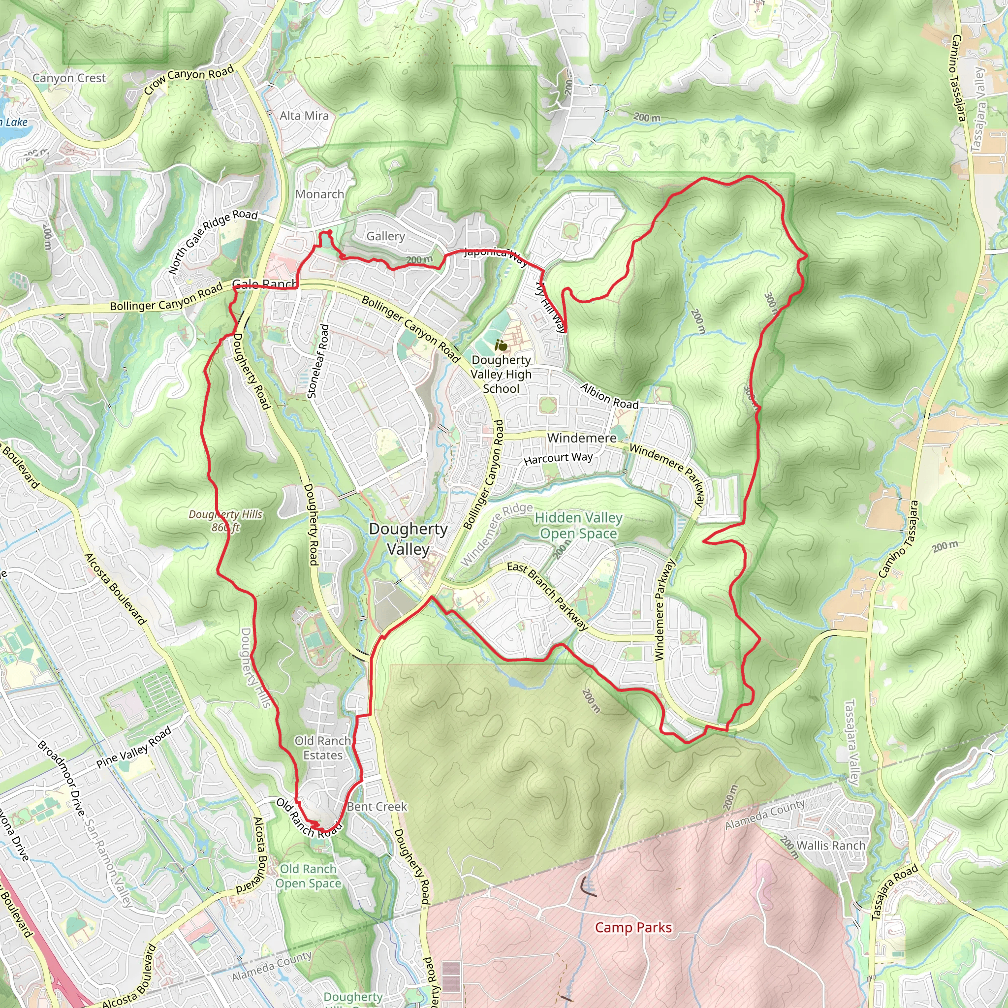 Valley View Park and Monarch Park via Tassajara Ridge Trail mobile static map