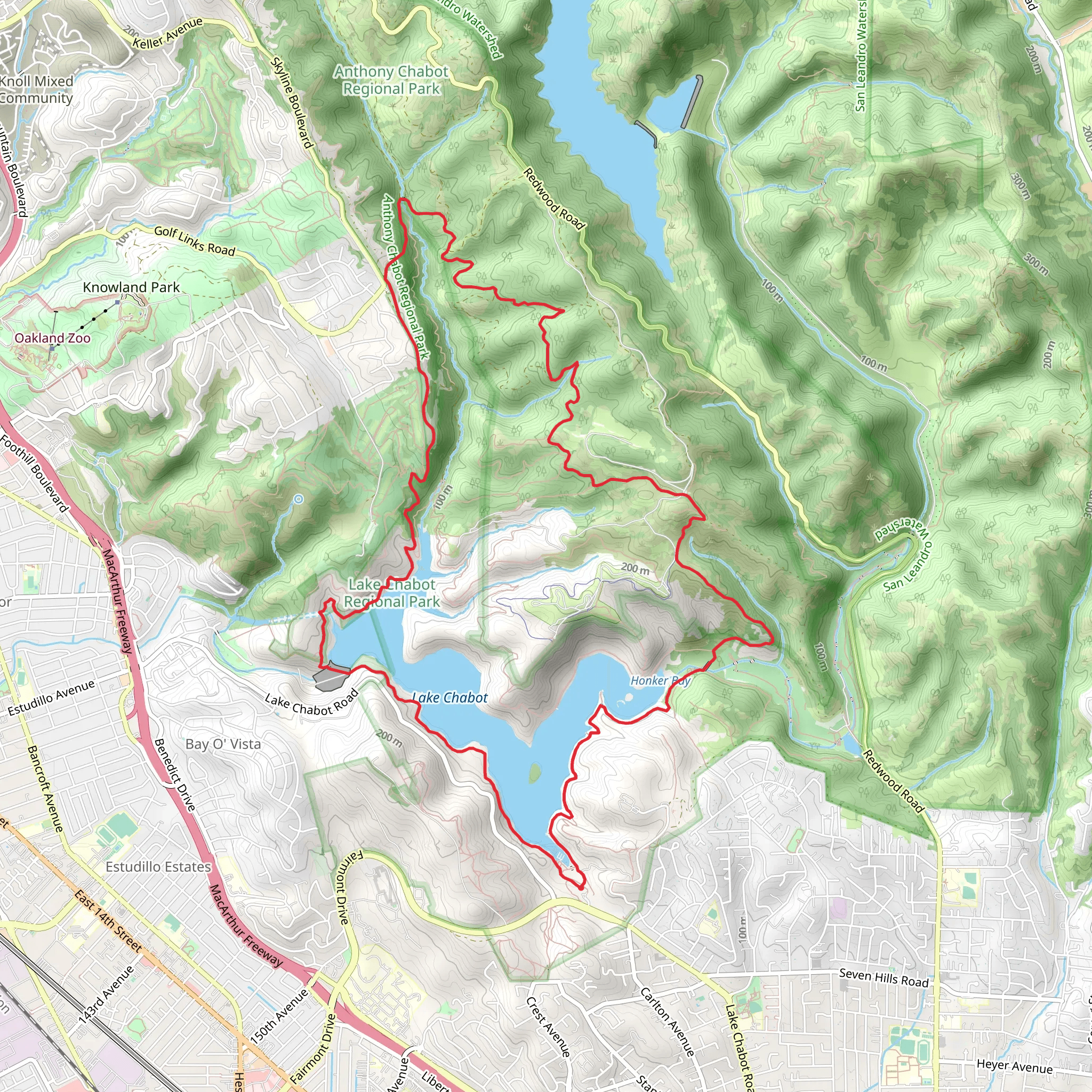 Lake Chabot - Towhee - Brandon - Goldenrod Loop Trail mobile static map