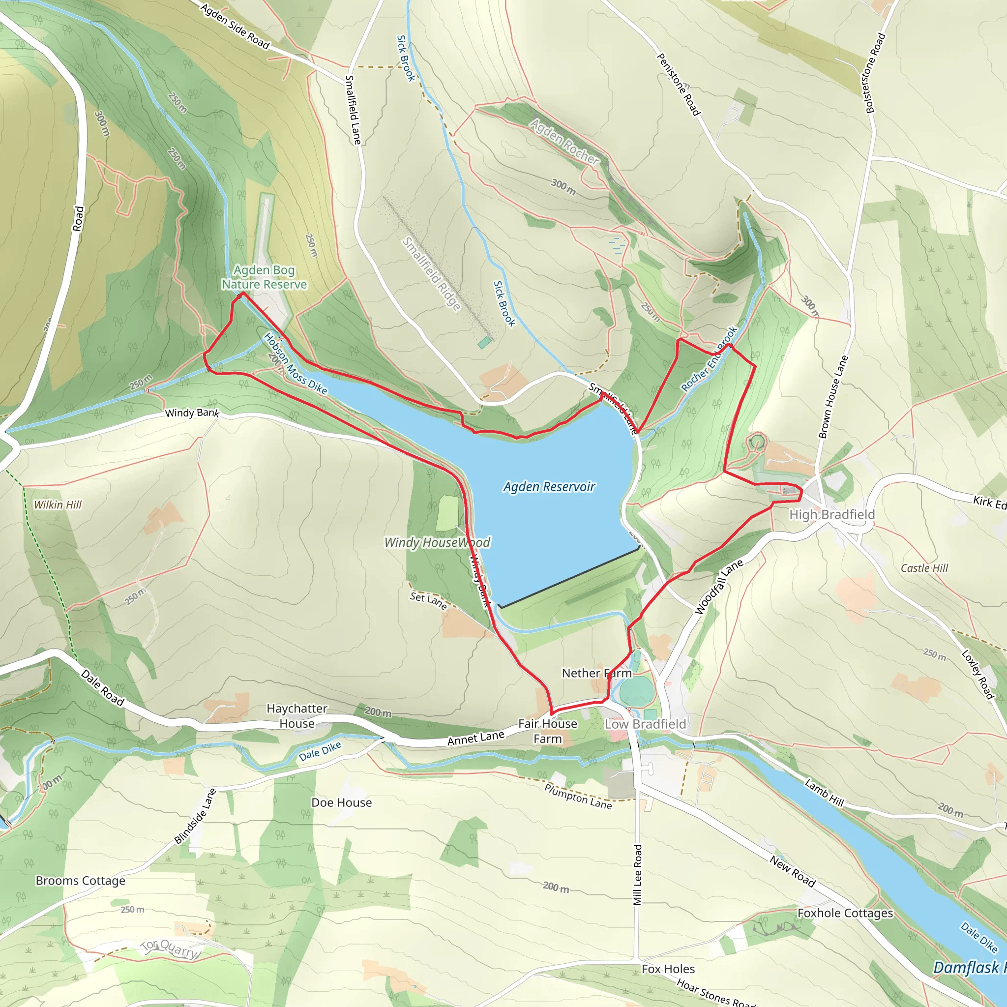 Low Bradwell and Agden Reservoir mobile static map