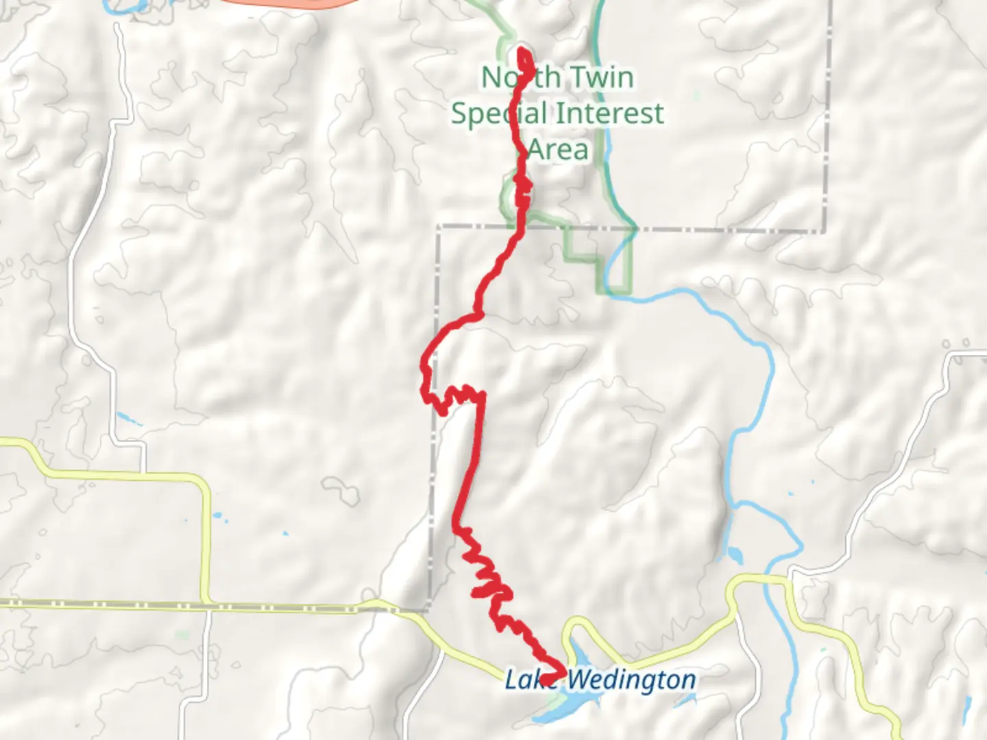 An image depicting the trail Upper Round, Twin Mountains and Lower Round via Lake Wedingtom Walk and its surrounding area.