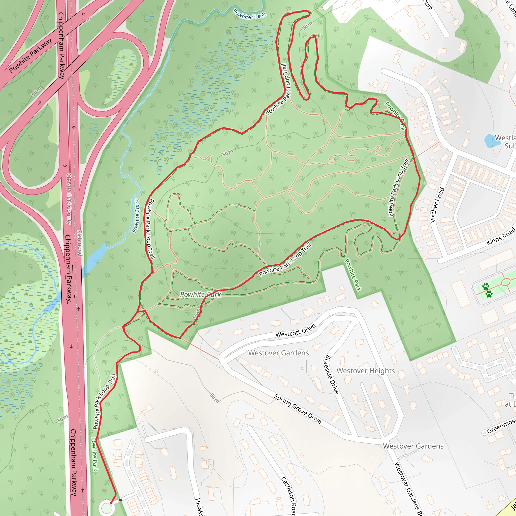 Powhite Park Loop Trail mobile static map
