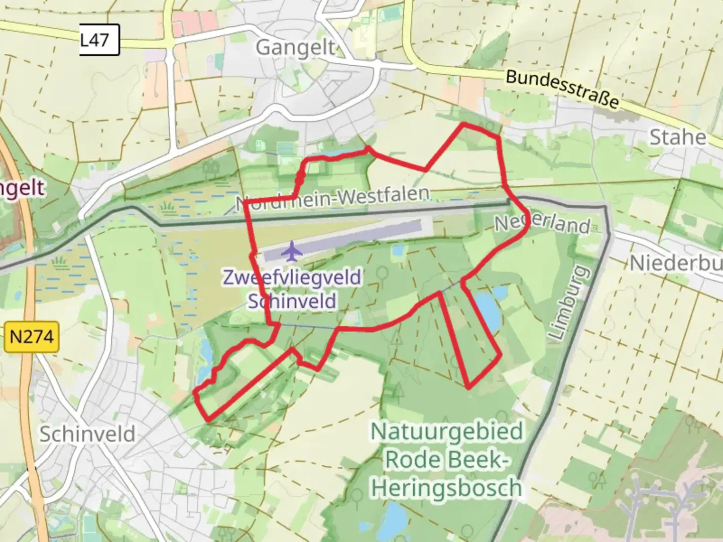 An image depicting the trail Onderbanken RR 10 and Rode Beek Loop and its surrounding area.