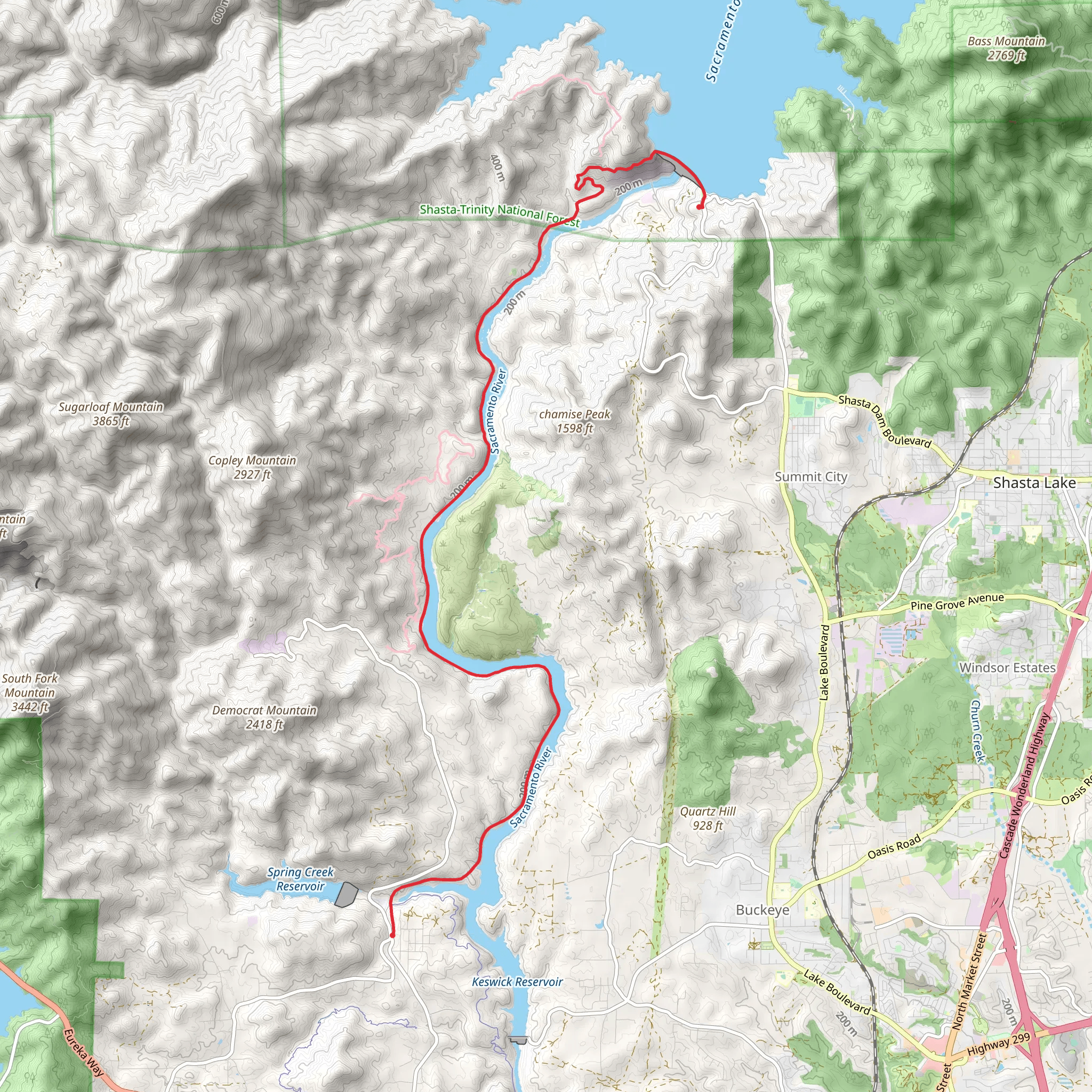 Sacramento River Trail from Shasta Dam mobile static map