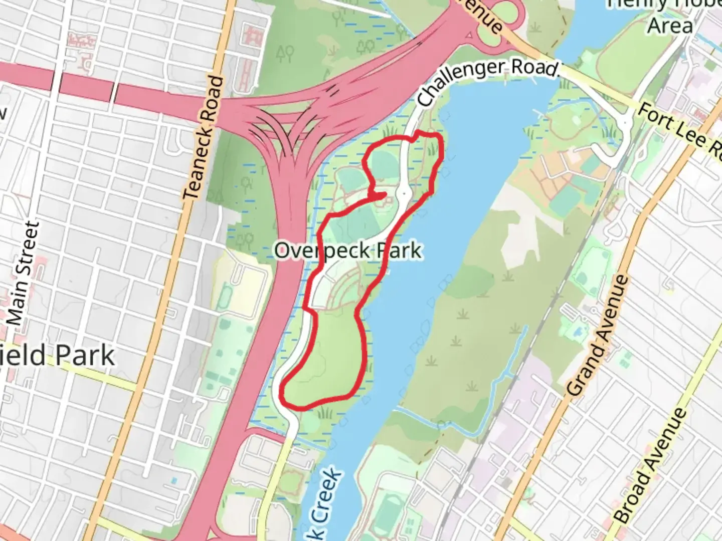 An image depicting the trail Overpeck Park Loop and its surrounding area.