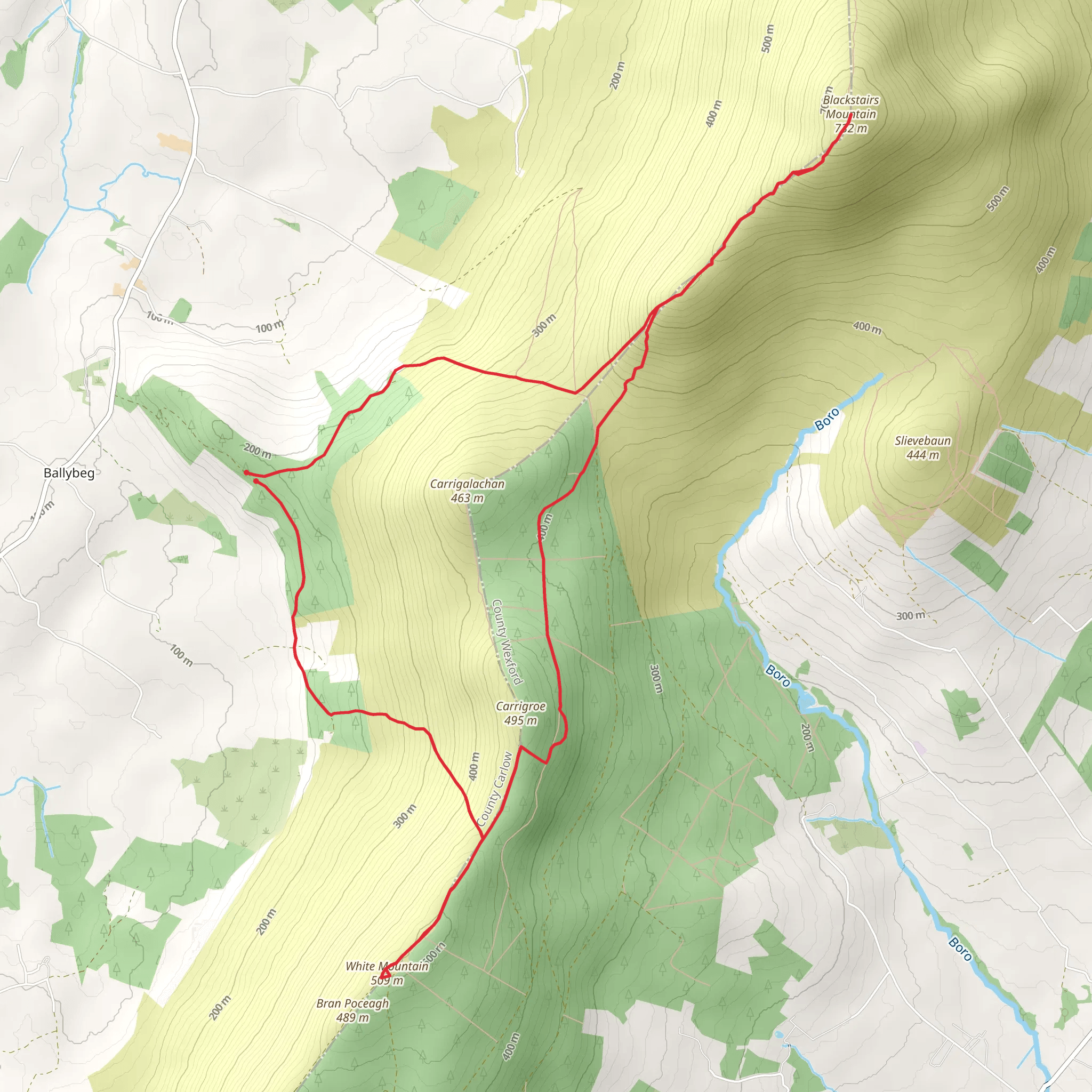 Blackstairs Mountain to White Mountain Loop mobile static map