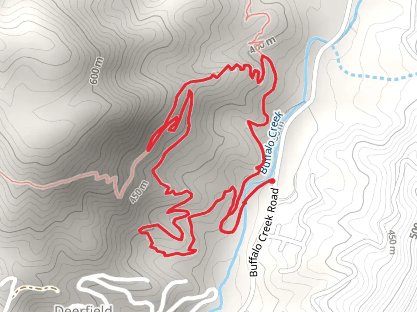 An image depicting the trail Buffalo Creek Park Loop and its surrounding area.