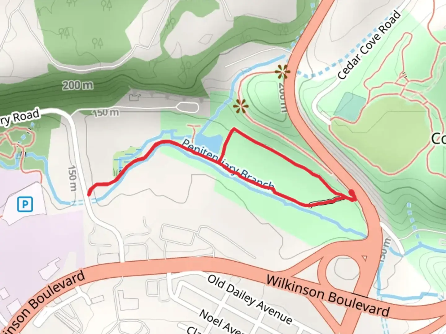 An image depicting the trail Penitentiary Branch and Perimeter Loop and its surrounding area.