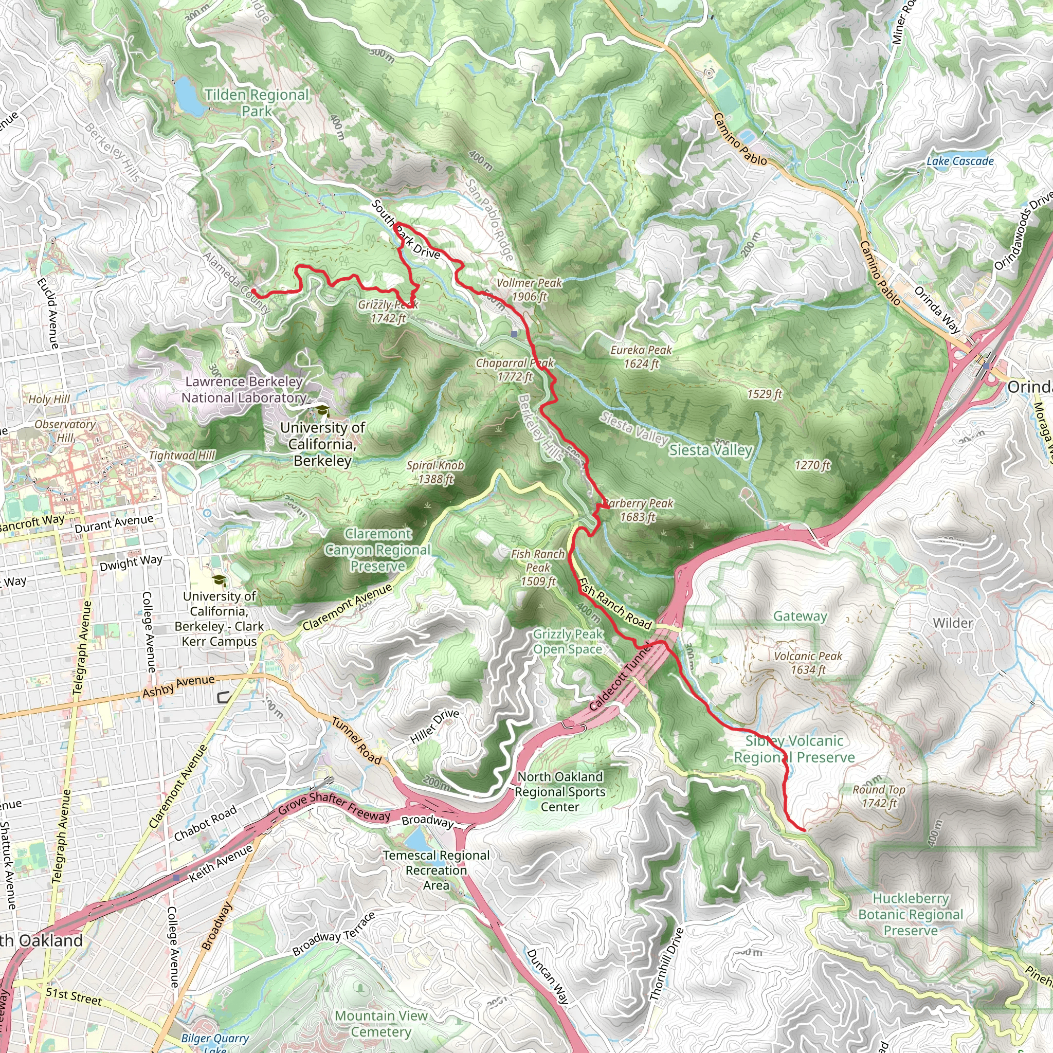 Grizzly Peak and Skyline Trail mobile static map
