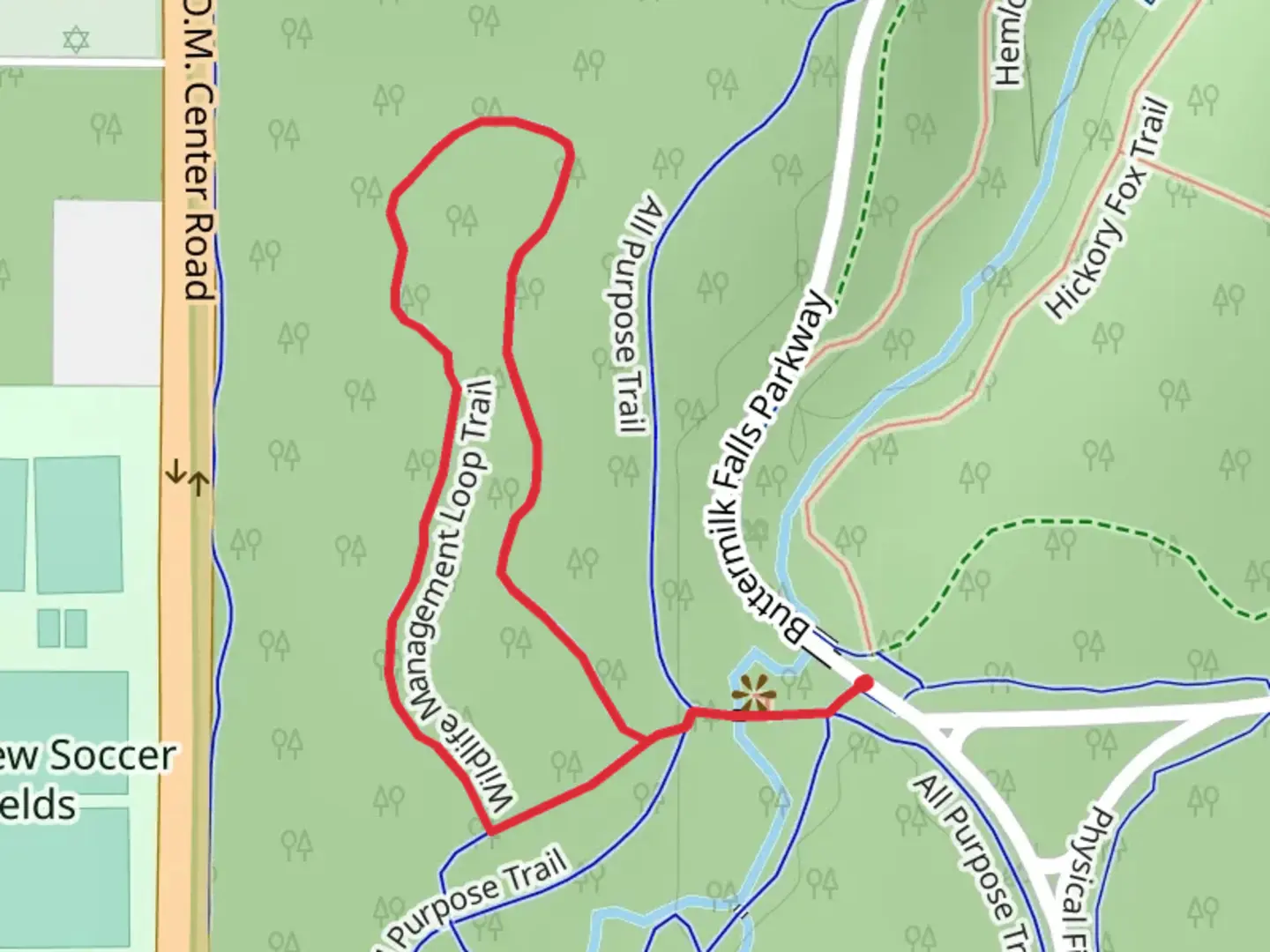 An image depicting the trail Wildlife Management Loop Trail and its surrounding area.