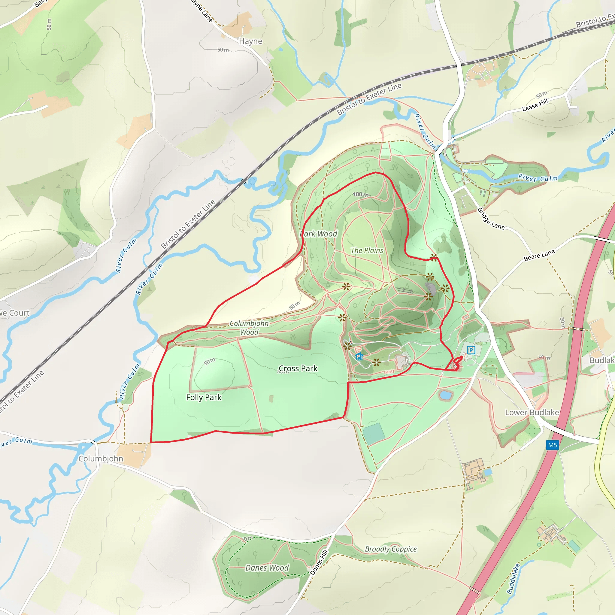 Killerton Park and Cross Park Loop mobile static map