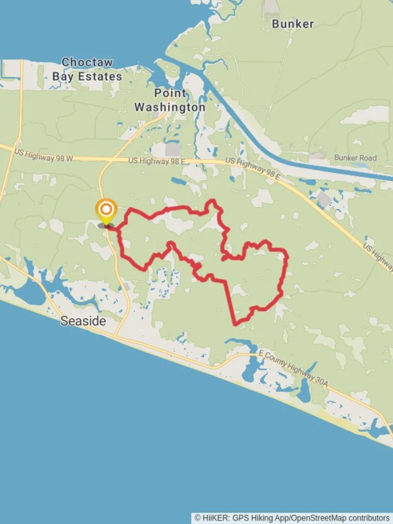An image depicting the trail Point Washington State Forest Loop Trail and its surrounding area.