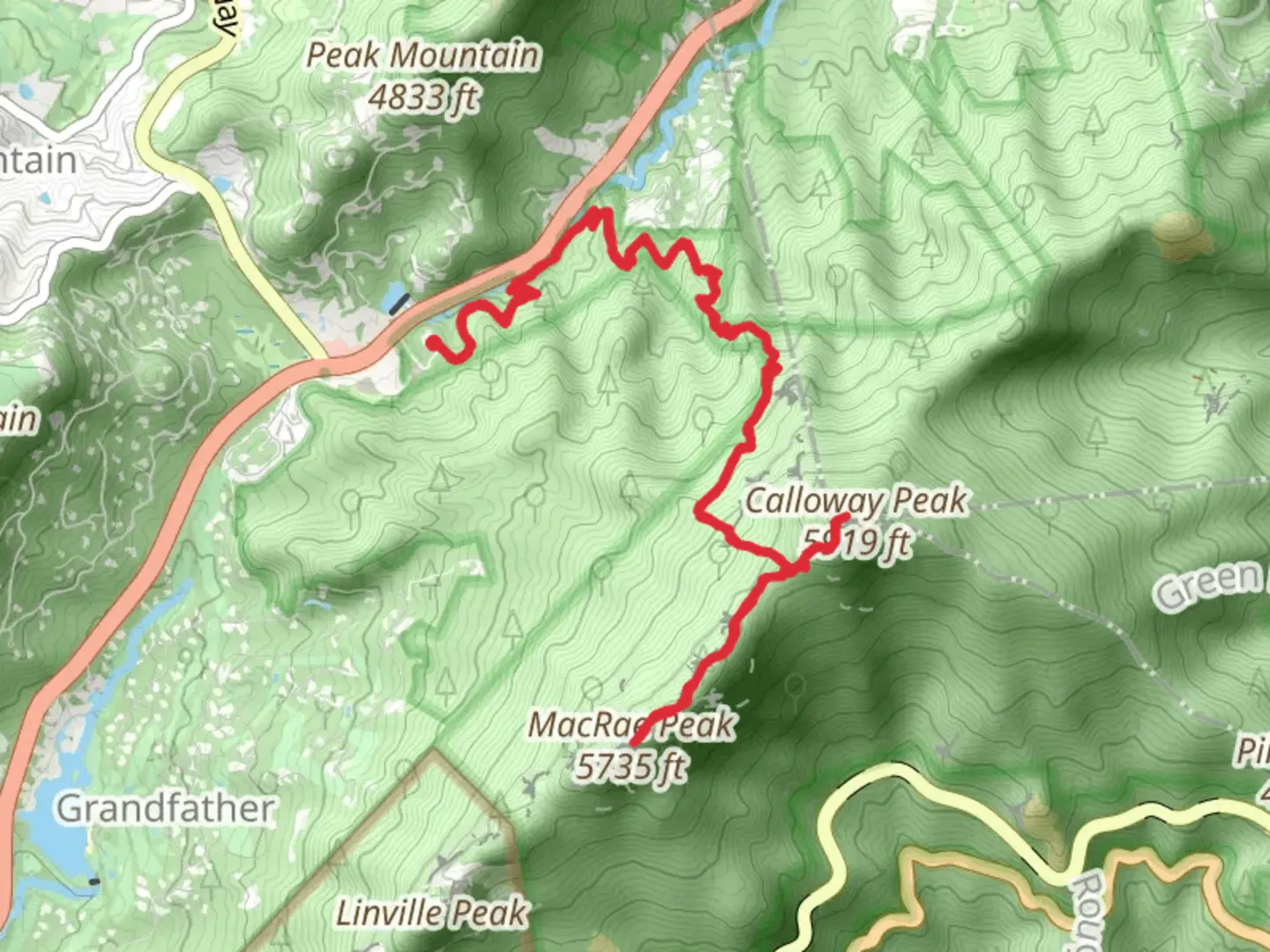 An image depicting the trail Calloway Peak and MacRae Peak via Profile Trail and its surrounding area.