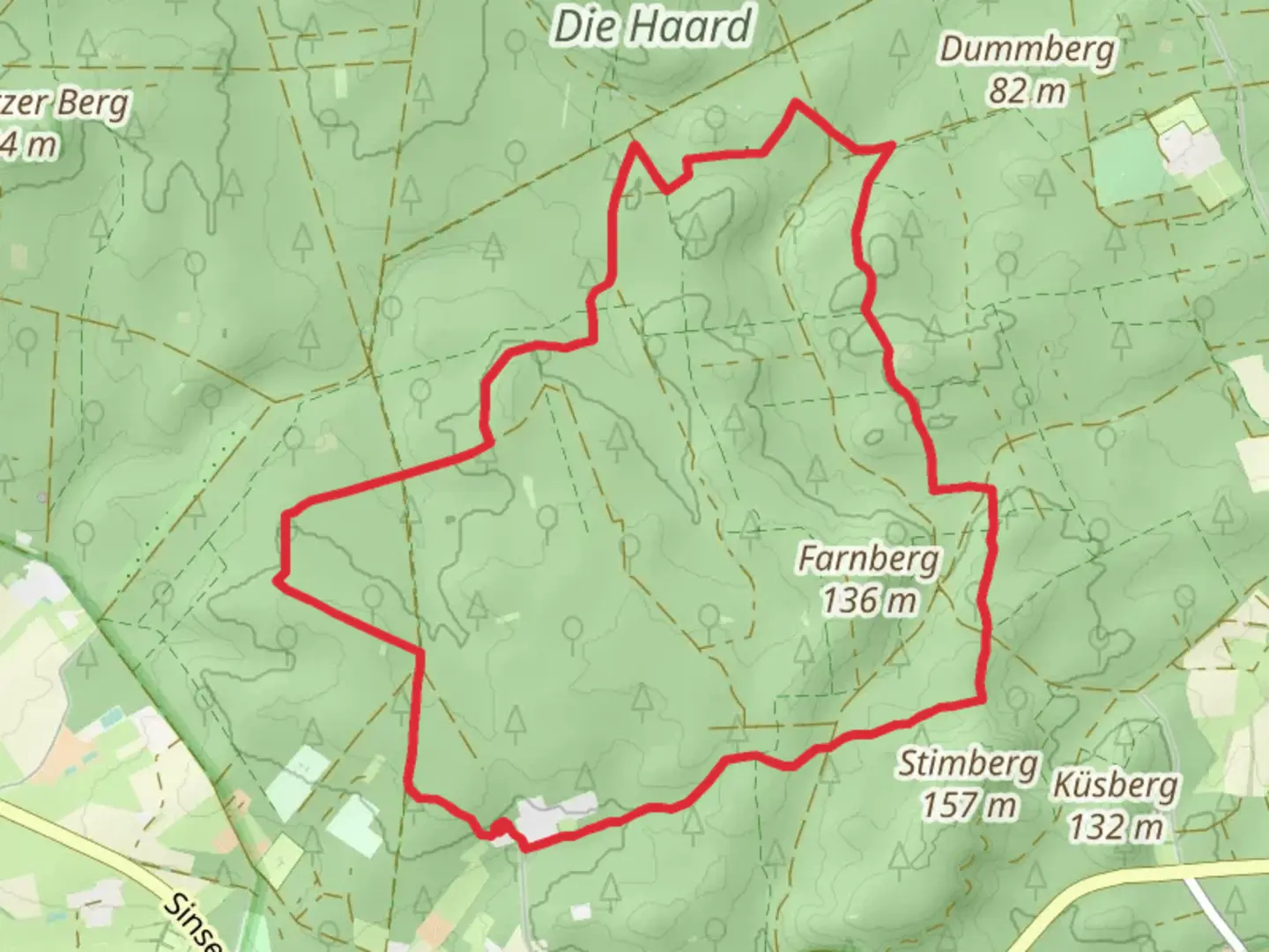 An image depicting the trail Mutter Wehner Rundweg and Hohe Mark Steig Loop and its surrounding area.