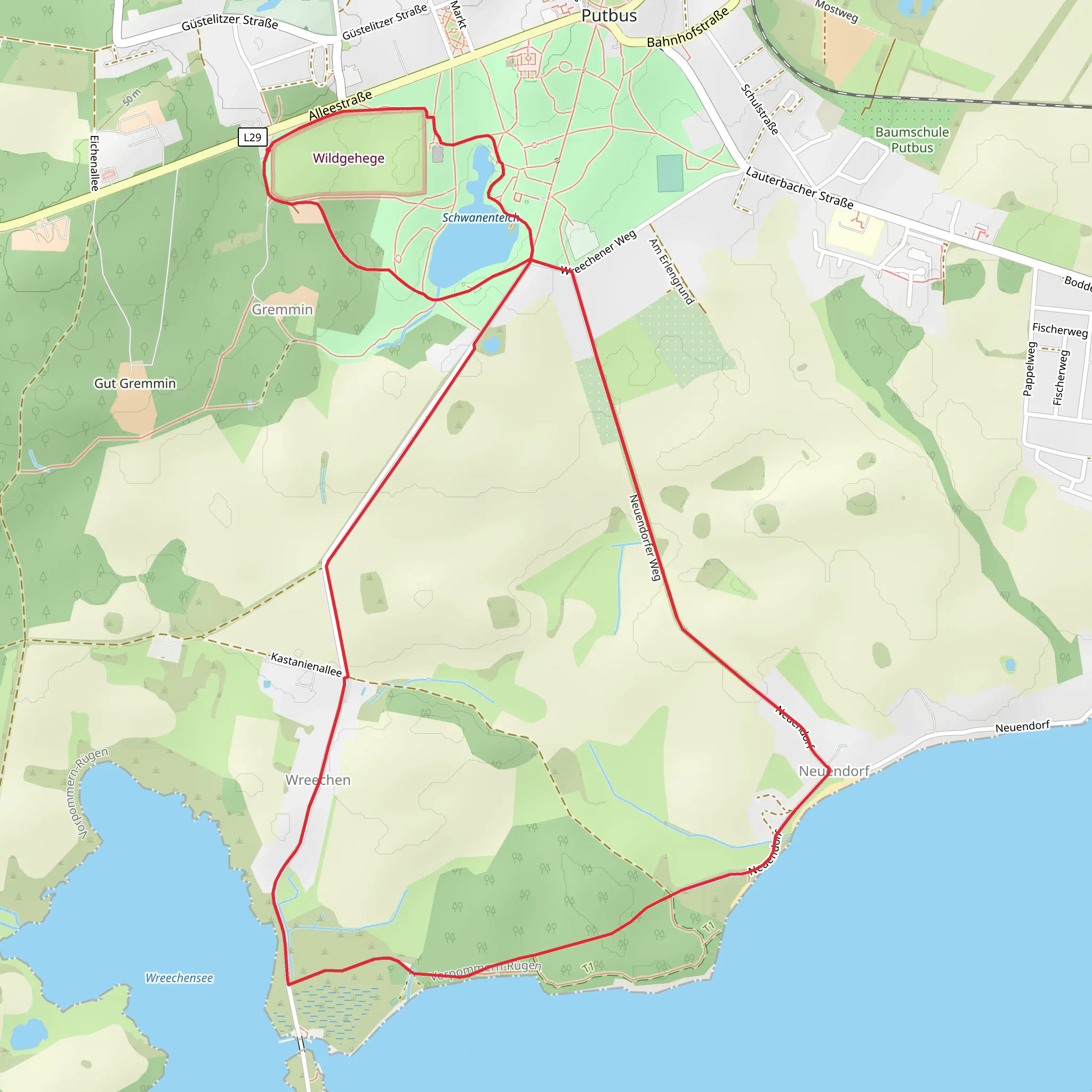 Schwanenteich and Wreechensee via Kastanienallee mobile static map