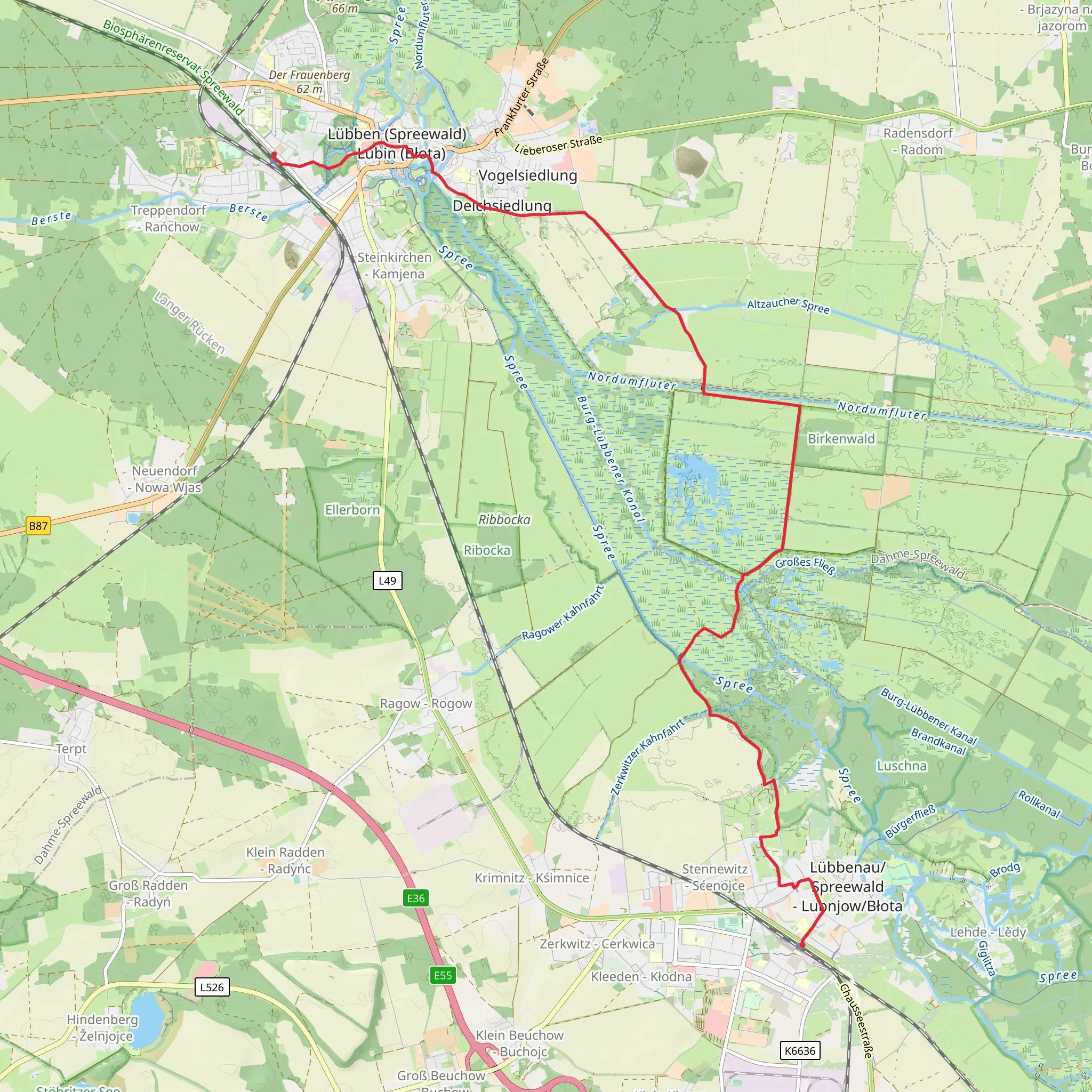 Lubben to Lubnjow Walk mobile static map