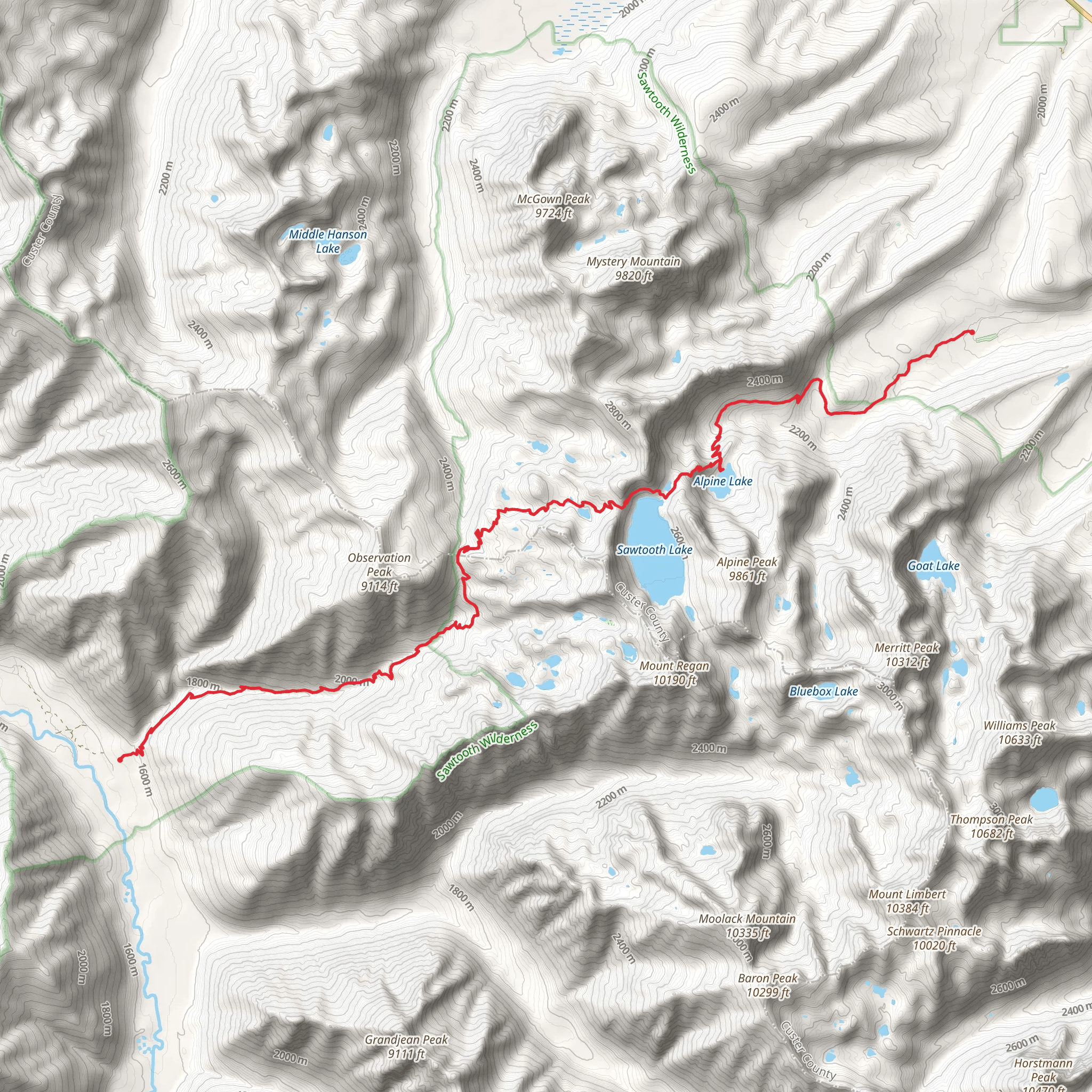 Alpine Lake, Sawtooth Lake and Trail Creek Trail mobile static map