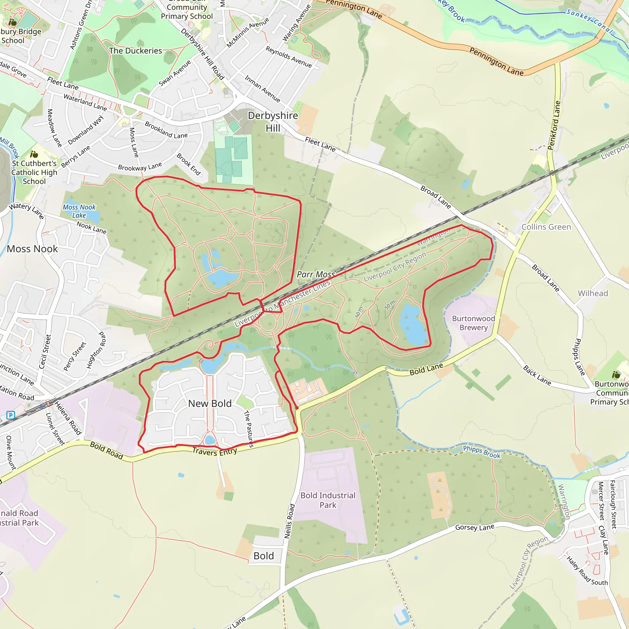 Colliers Moss Common Nature Reserve and Burtonwood Brewery Loop mobile static map
