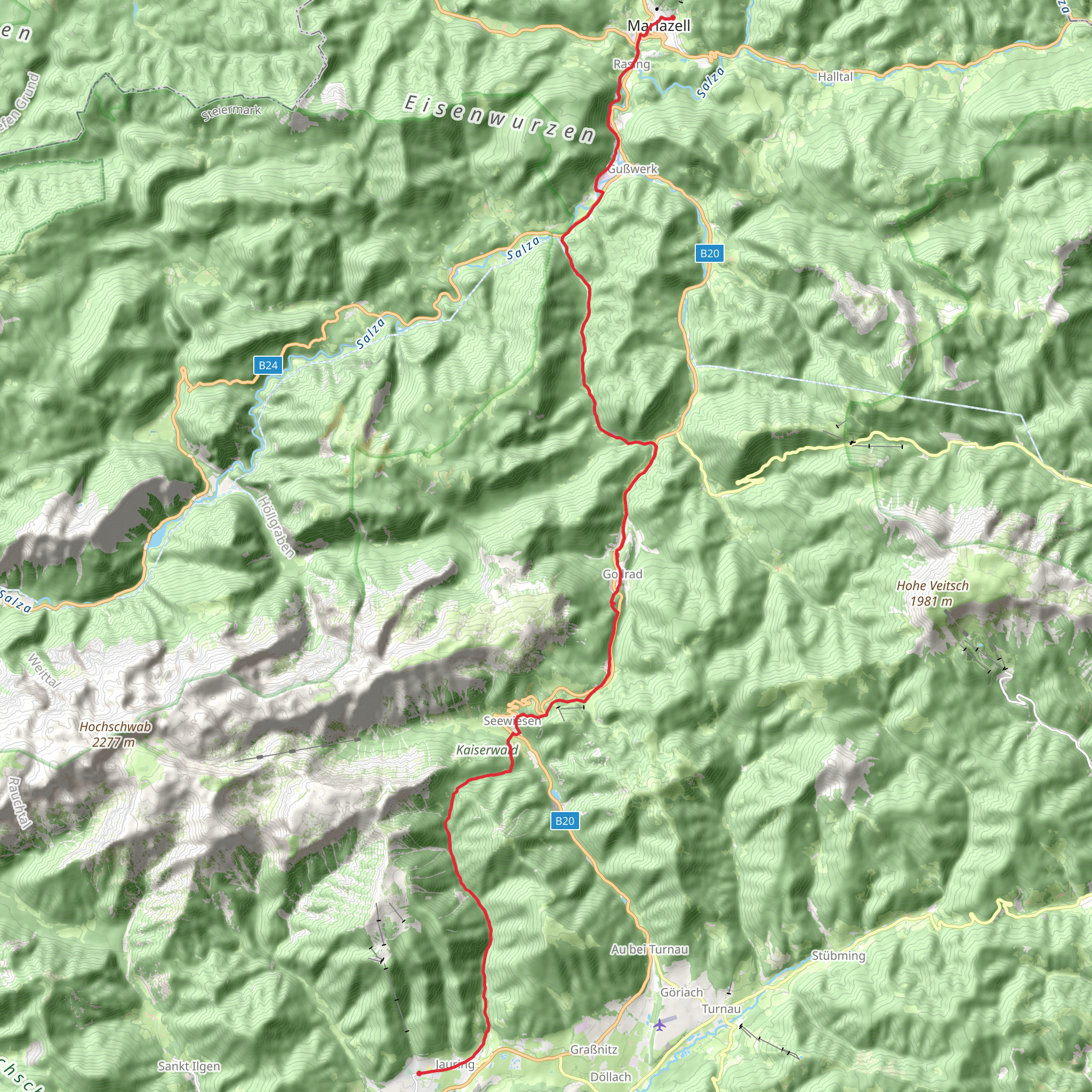 Aflenz Kurort to Mariazell mobile static map