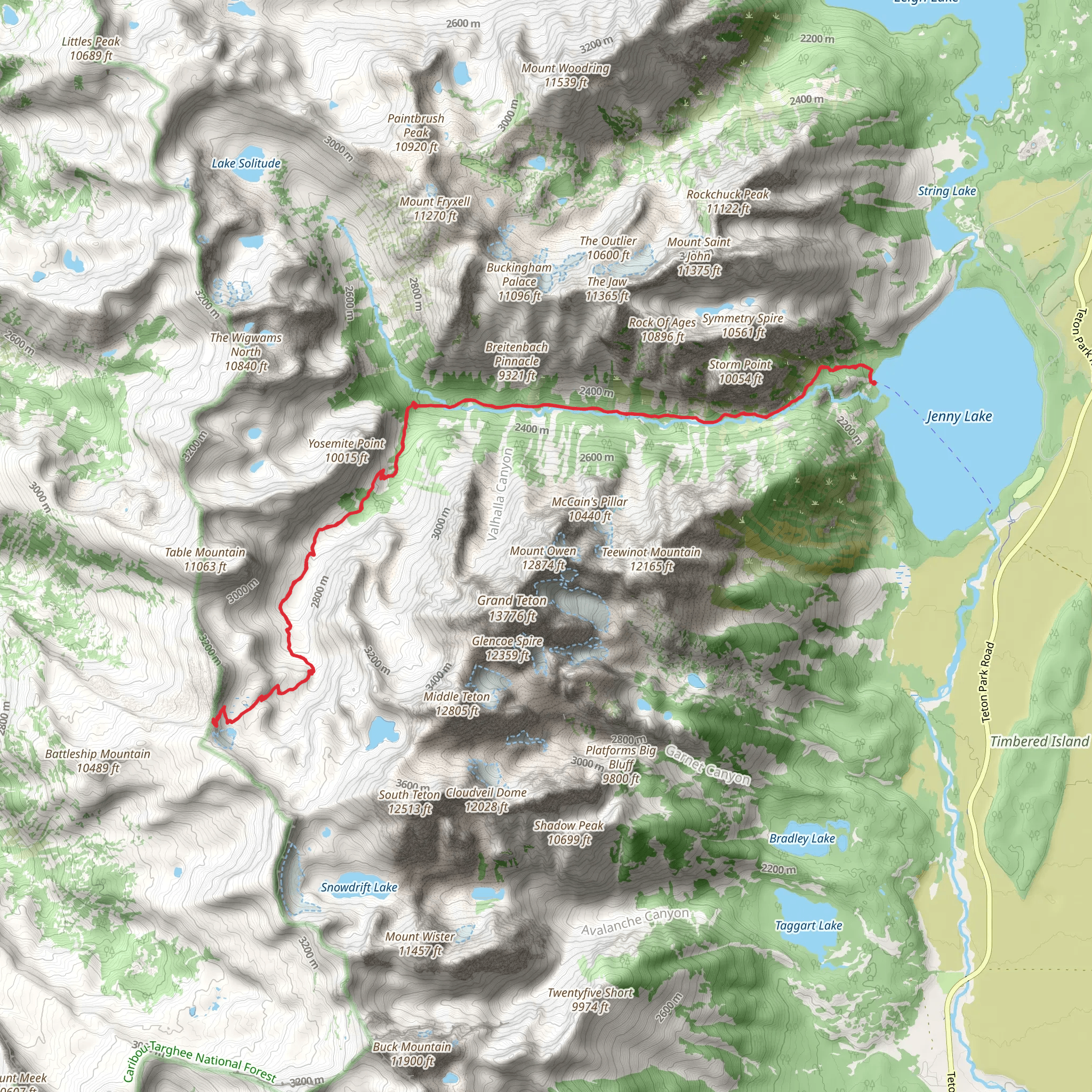 Schoolroom Glacier via Jenny Lake Trail mobile static map