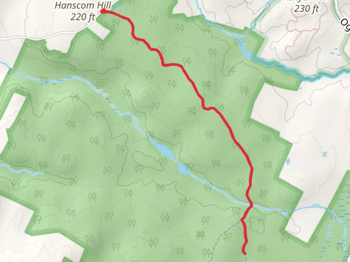 An image depicting the trail Hanscom Hill and its surrounding area.