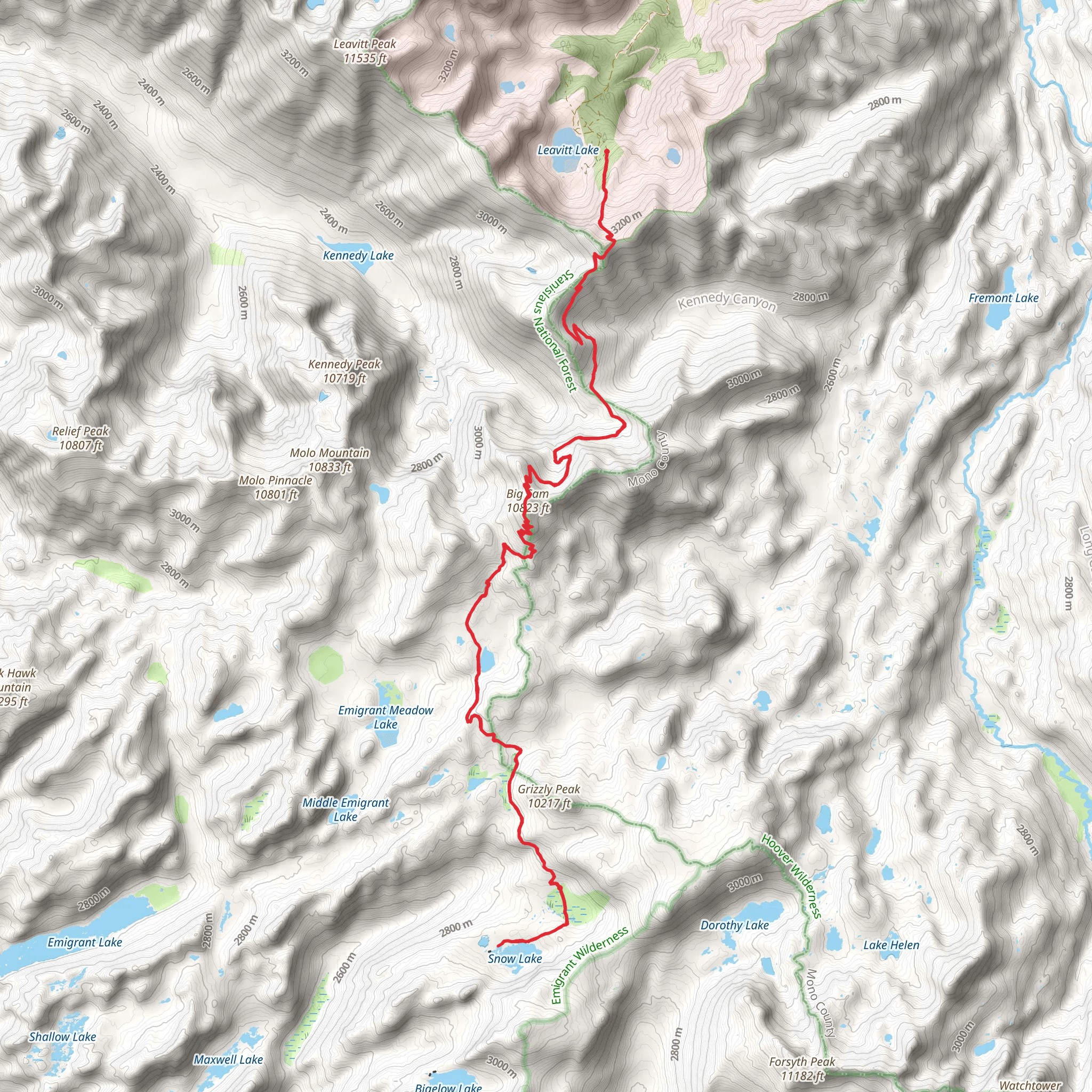 Snow lake via High Emigrant Lake and Pacific Crest Trail mobile static map