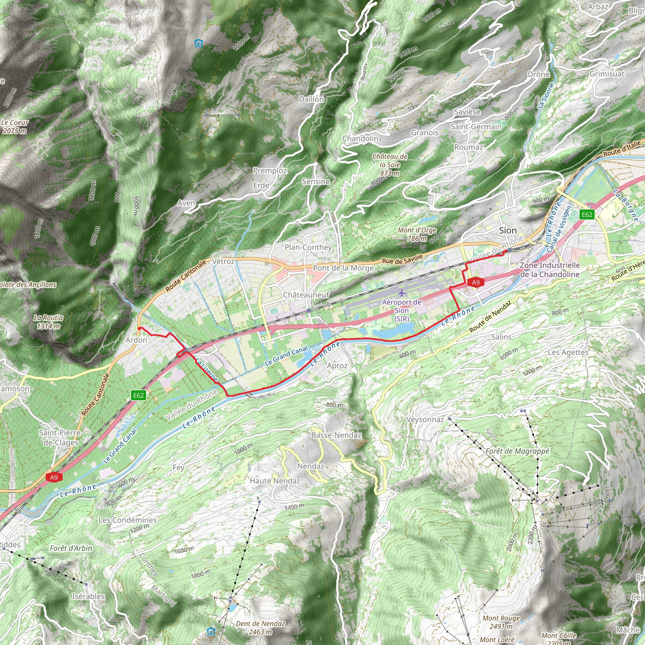 Ardon to Sion Trail mobile static map