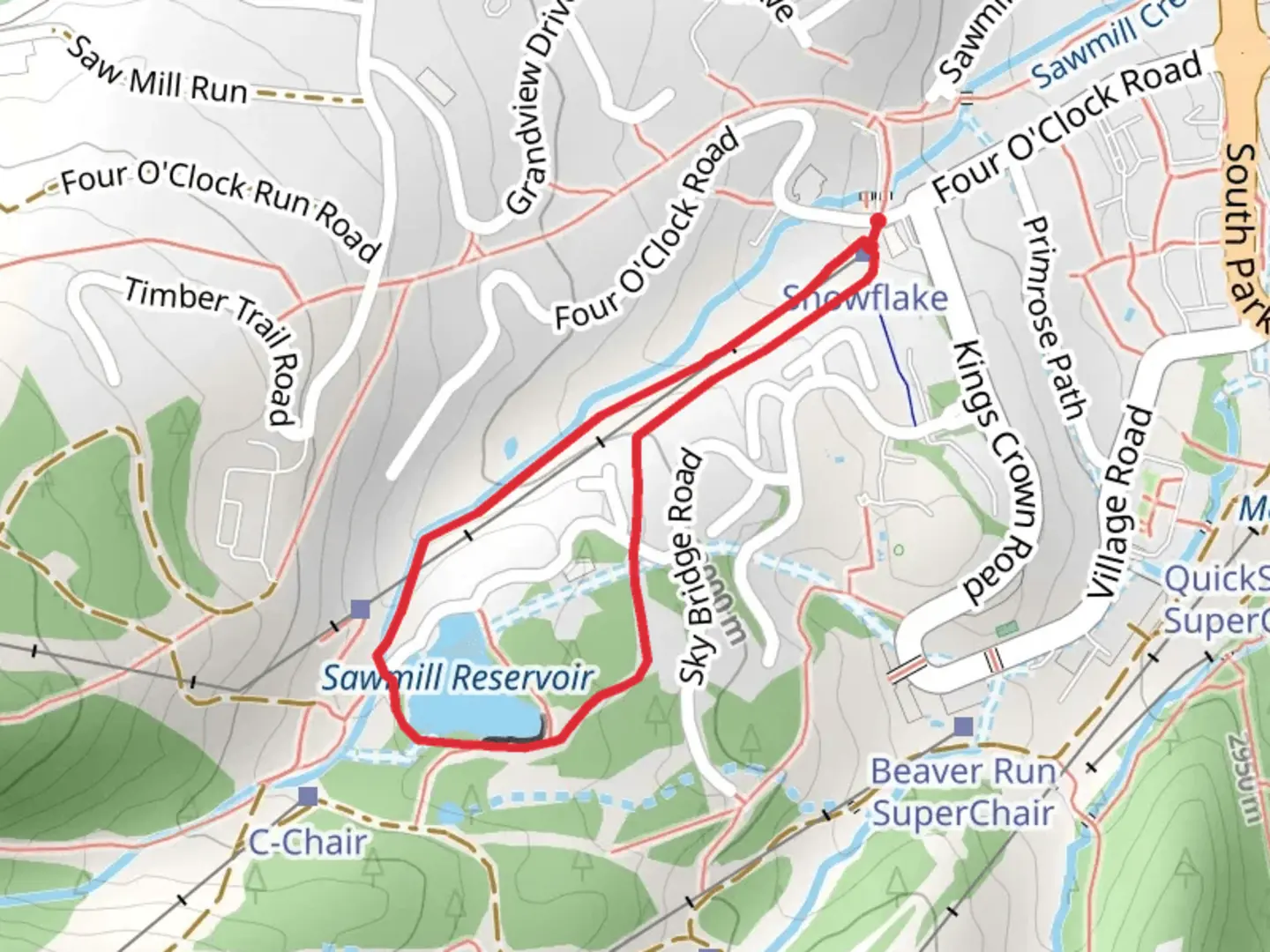 An image depicting the trail Snowflake and Sawmill Reservoir Loop and its surrounding area.