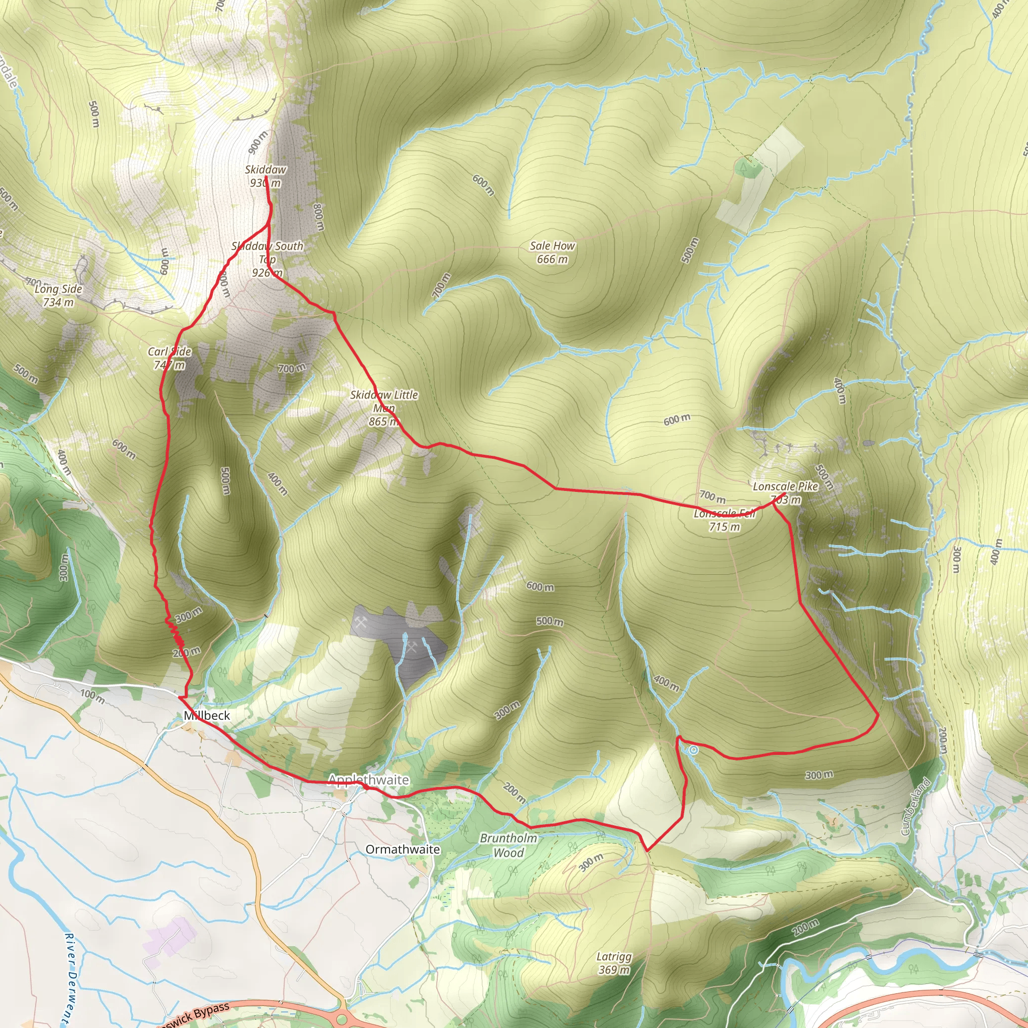 Carl Side, Skiddaw, Skiddaw Little Man and Landscale Peak Loop mobile static map