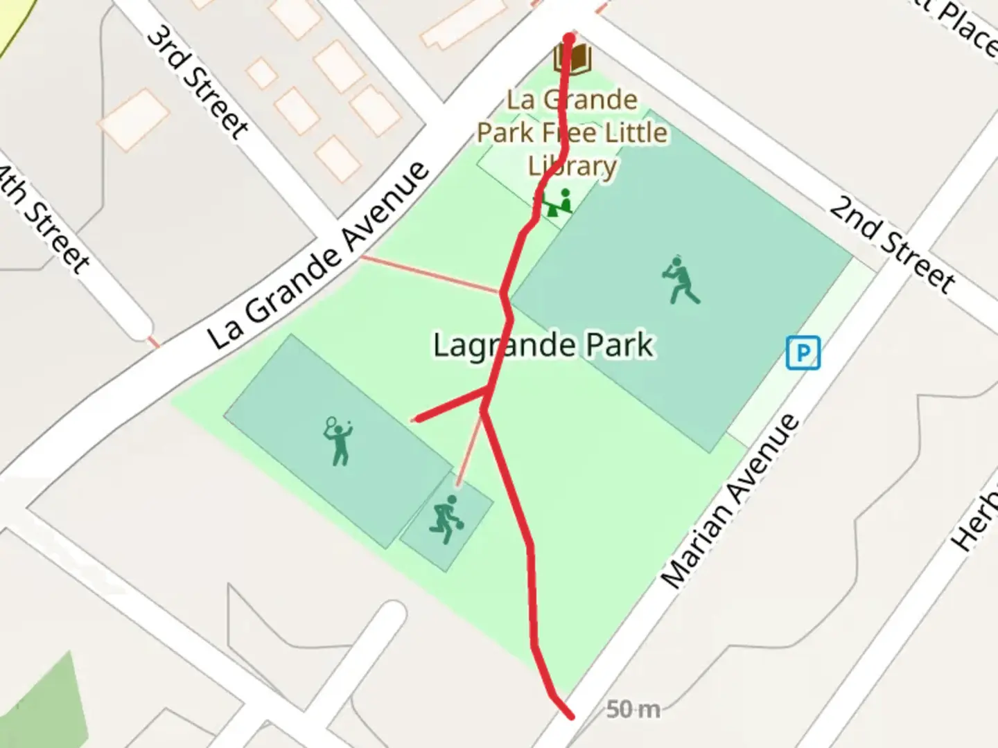 An image depicting the trail Lagrande Park and its surrounding area.