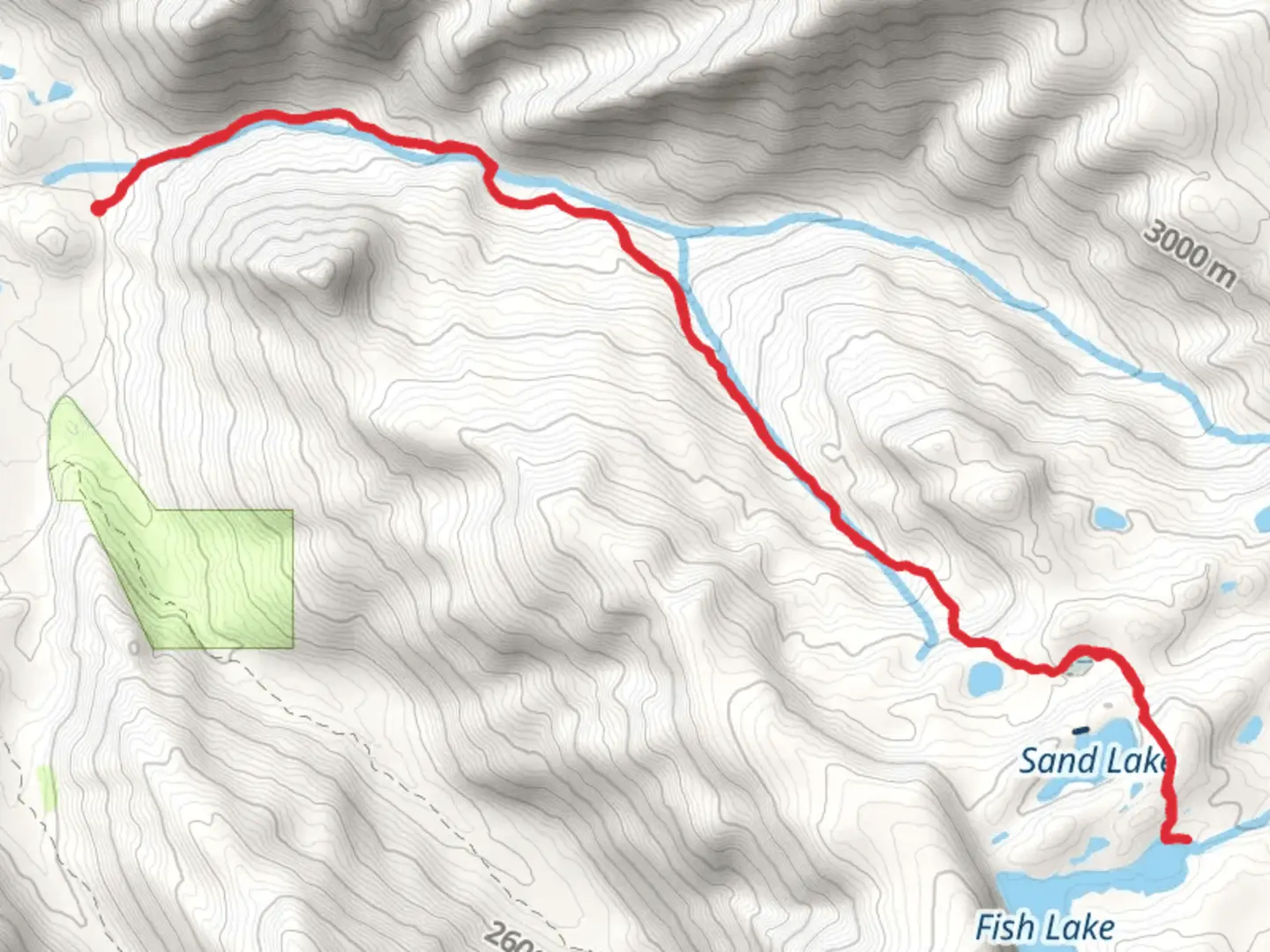 An image depicting the trail Fish Lake via Dry Fork Trail and its surrounding area.