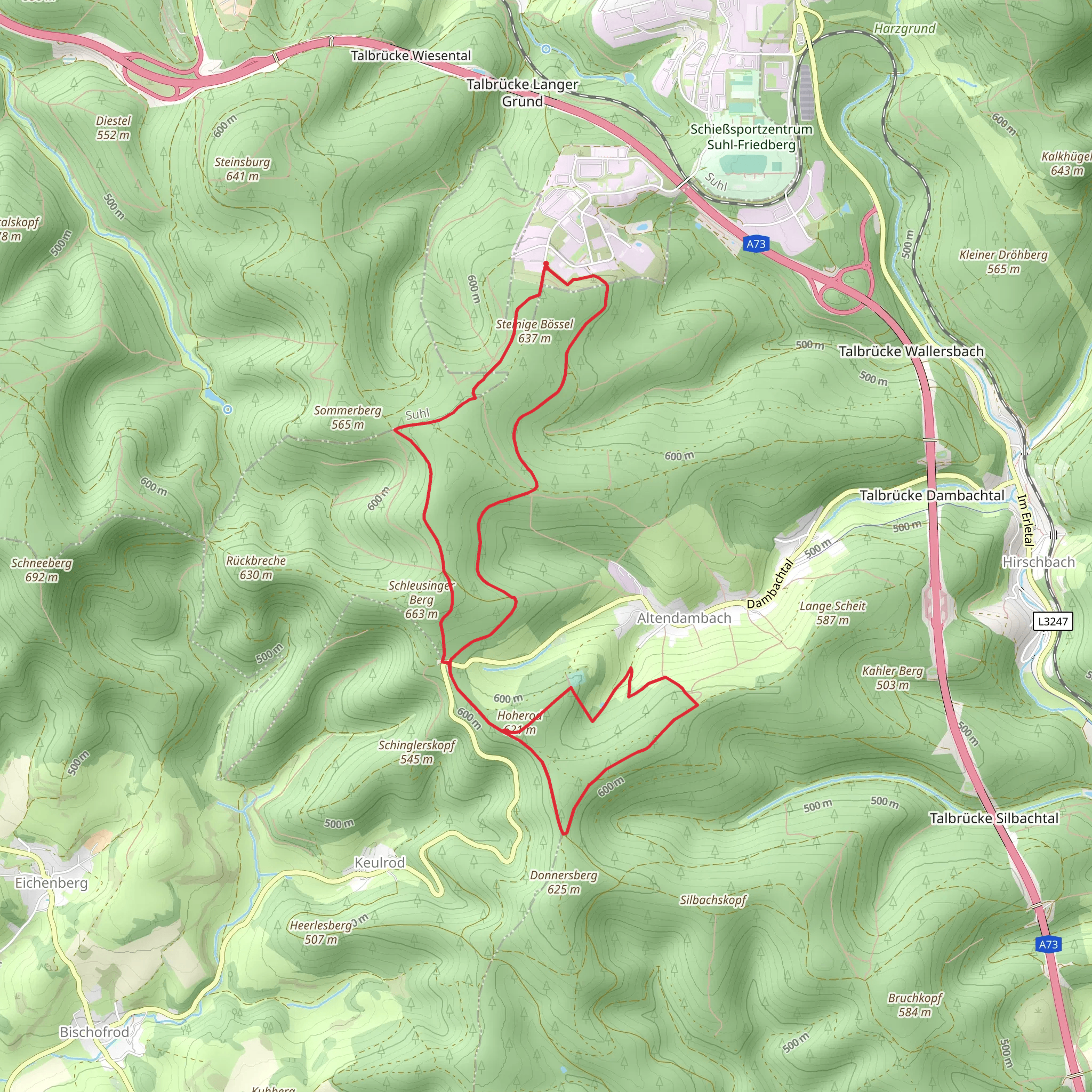 Steinige Bössel, Schleusinger Berg and Hoherod Loop mobile static map