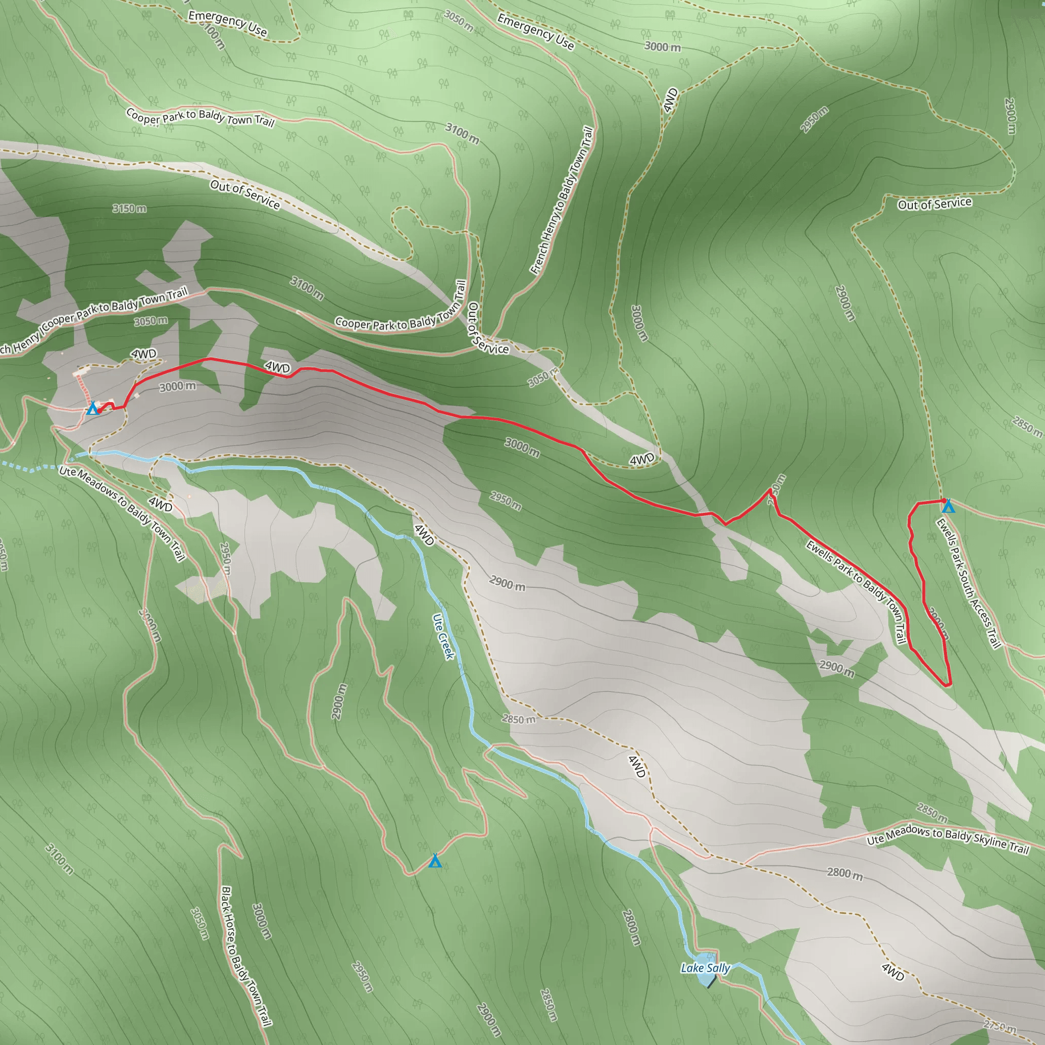 Ewells Park to Baldy Town Trail mobile static map