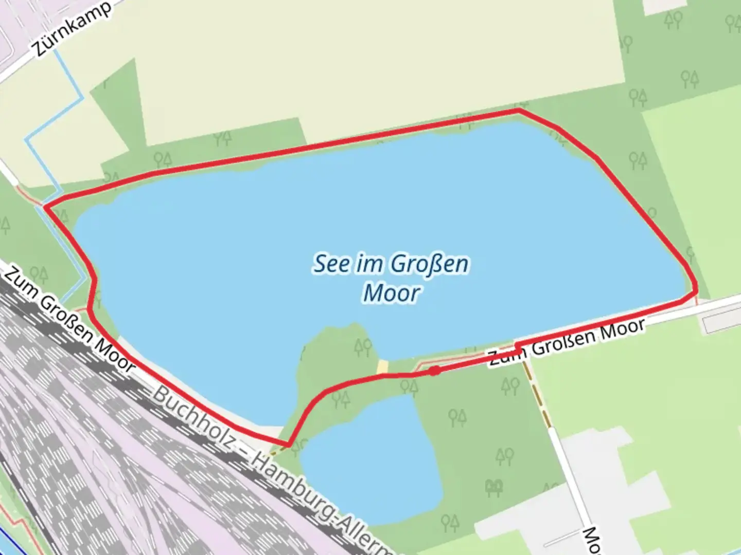 An image depicting the trail See im Großen Moor Loop and its surrounding area.