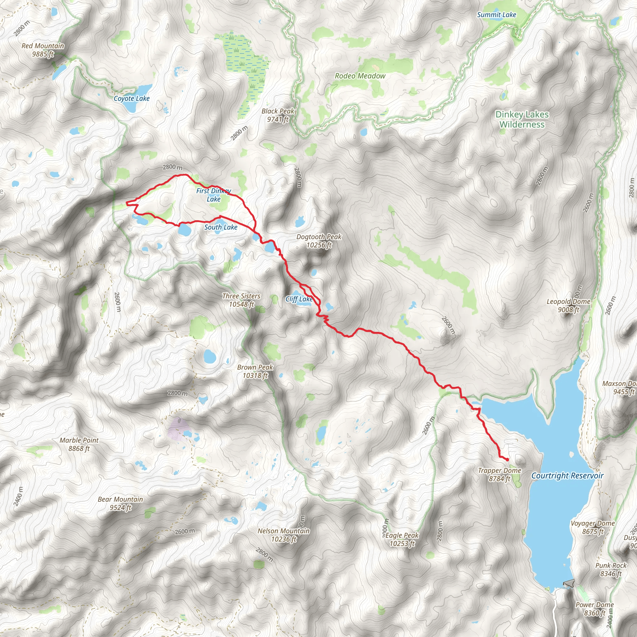 Dinkey Lakes and Mystery Lake Loop Trail mobile static map