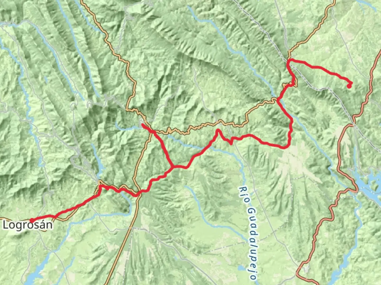 An image depicting the trail GR 116 Sendero Natural de las Villuercas and its surrounding area.