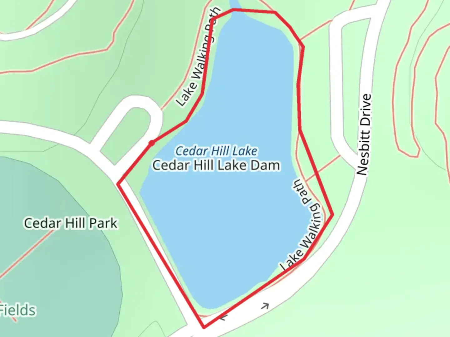 An image depicting the trail Cedar Hill Park Loop and its surrounding area.