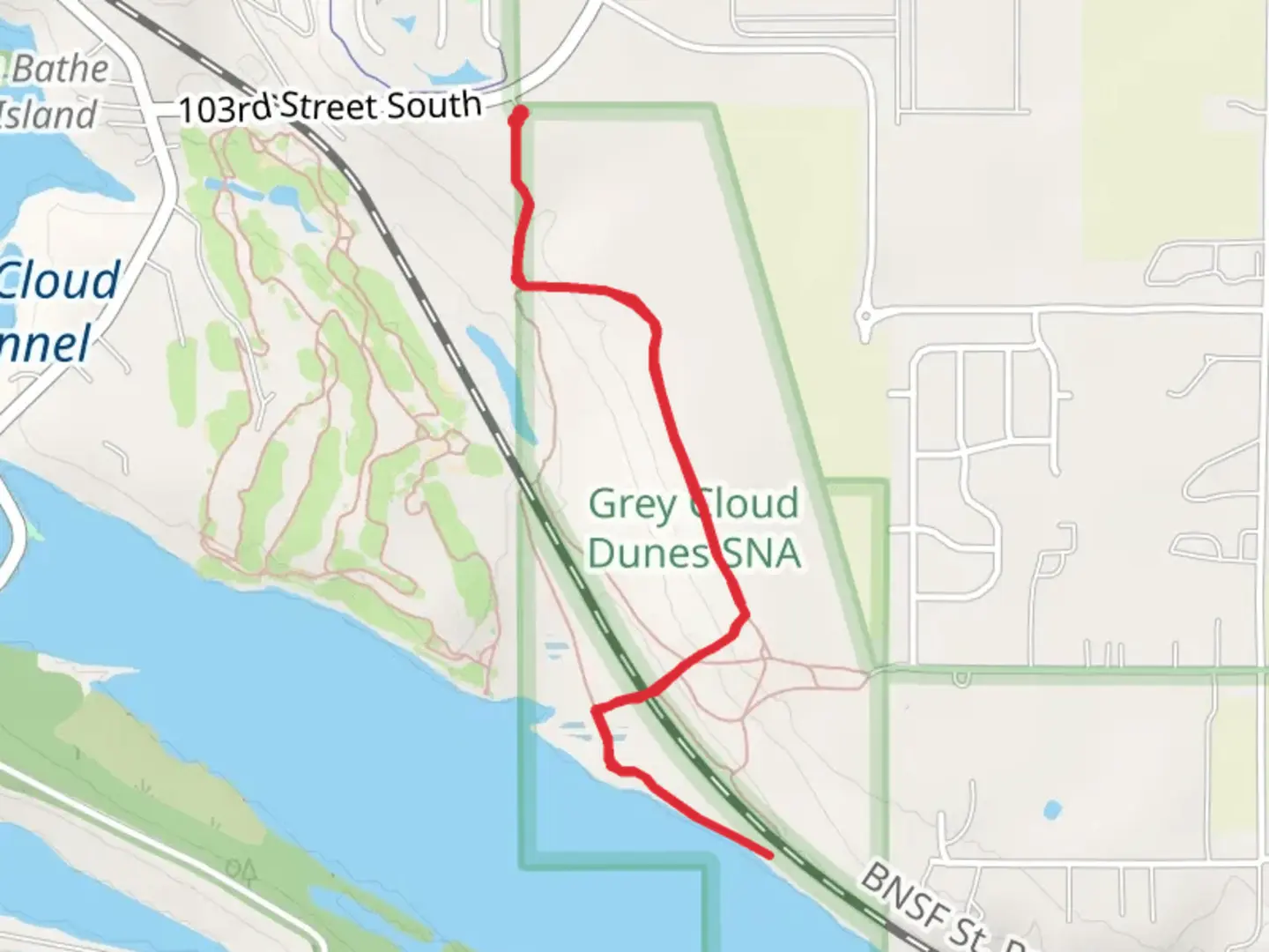 An image depicting the trail Grey Cloud Channel and its surrounding area.