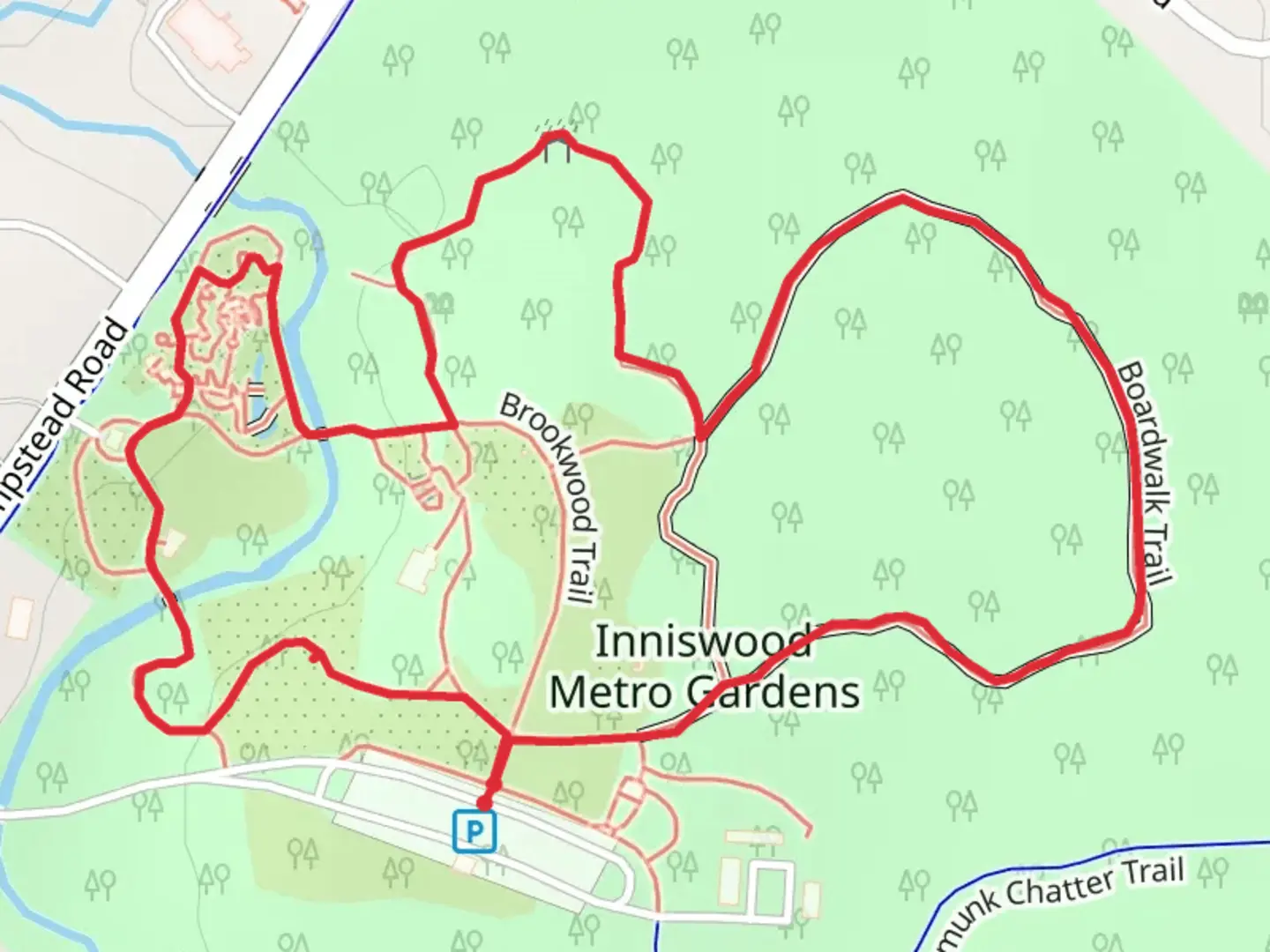 An image depicting the trail Woodland Rock Garden and Secret Garden Loop and its surrounding area.